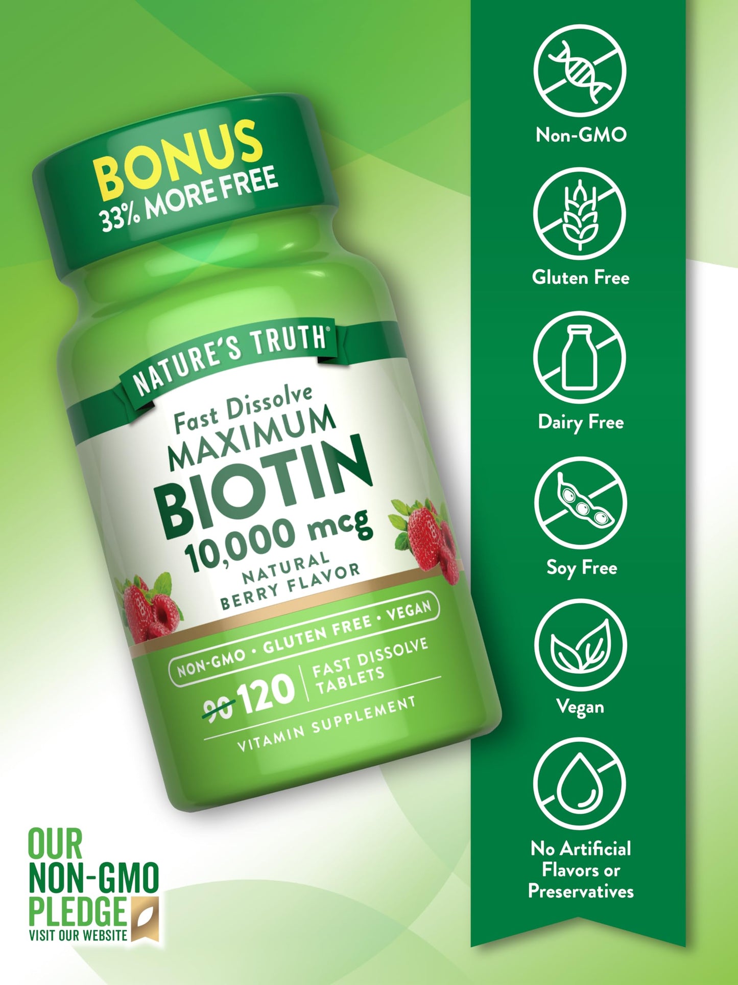 Nature's Truth Biotin 10000mcg Fast Dissolve Tablets, 120 Count