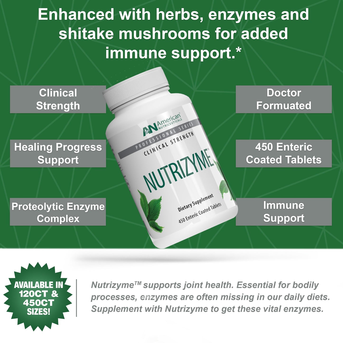 American Nutriceuticals Nutrizyme Proteolytic Enzyme Complex Tablets, 120 Count