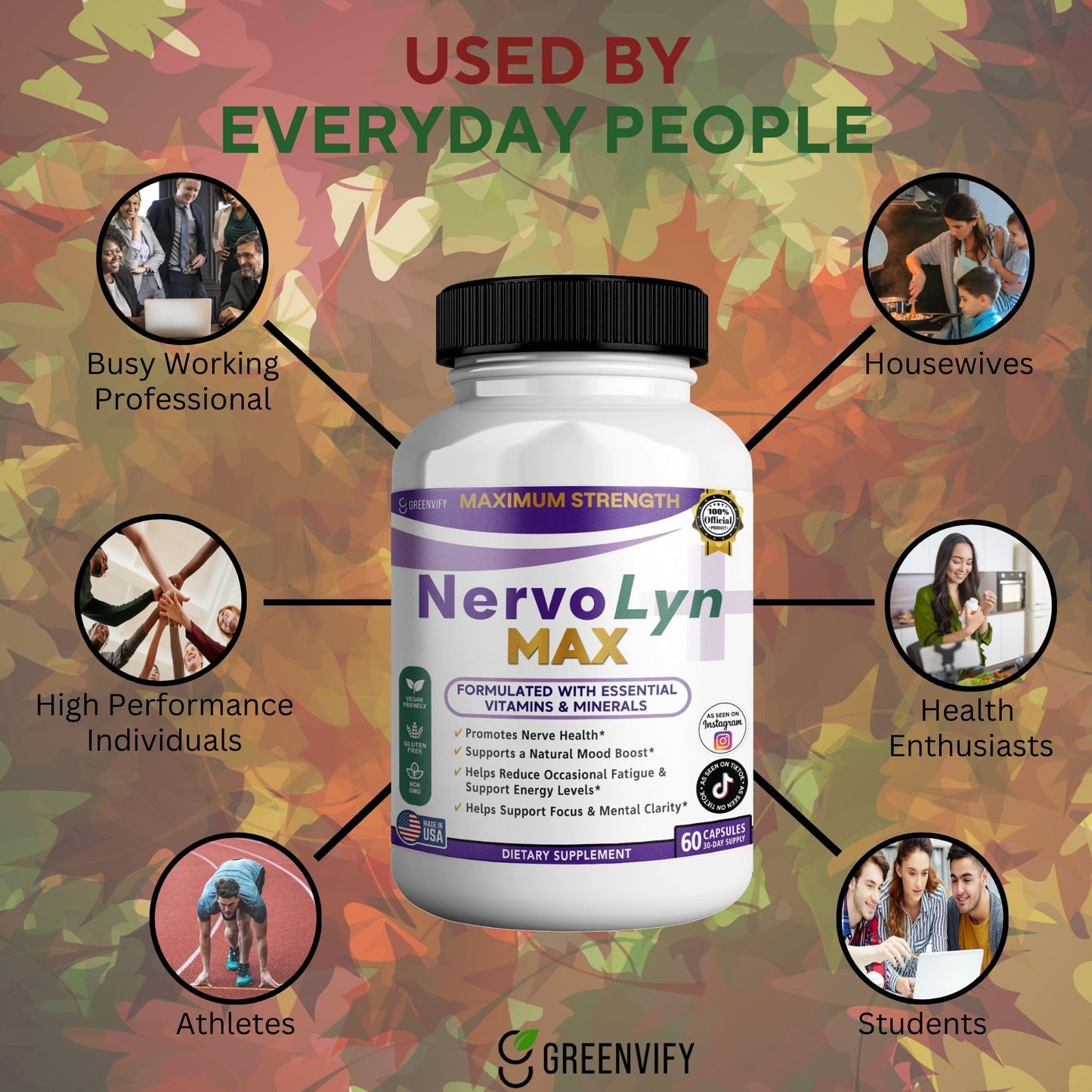 GREENVIFY NervoLyn Max Maximum Strength Nerve Support Supplement Capsules, 60 Capsules
