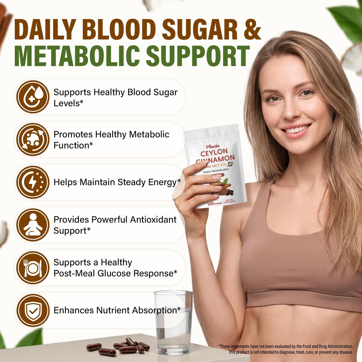 Pikeda Organic Ceylon Cinnamon Softgels with MCT Oil, 120 Softgels