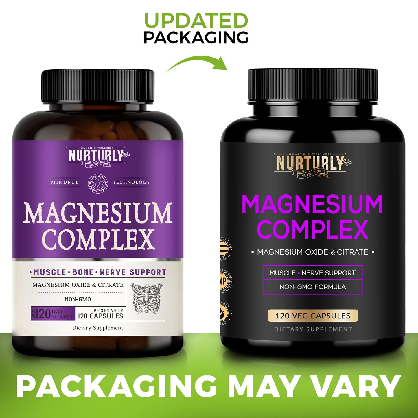 NURTURLY Magnesium Citrate & Oxide 500mg Complex Supplement Capsule 240 Count