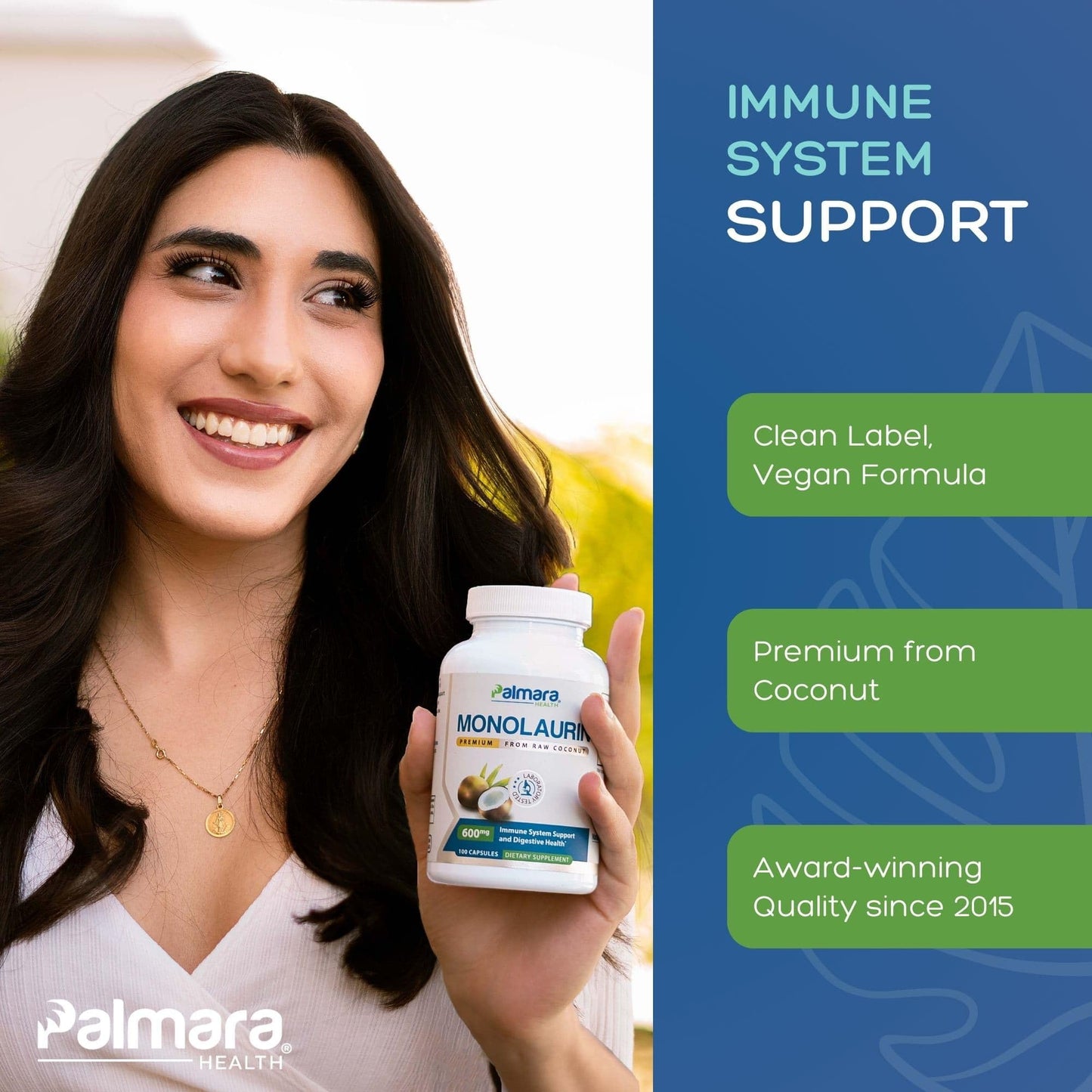 Palmara Health Premium Monolaurin 1200mg Capsules, 100 Count