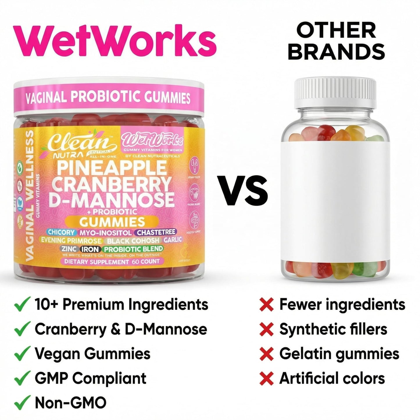 Clean Nutraceuticals Wet Works Women's Vaginal Probiotic Gummies 60 Count