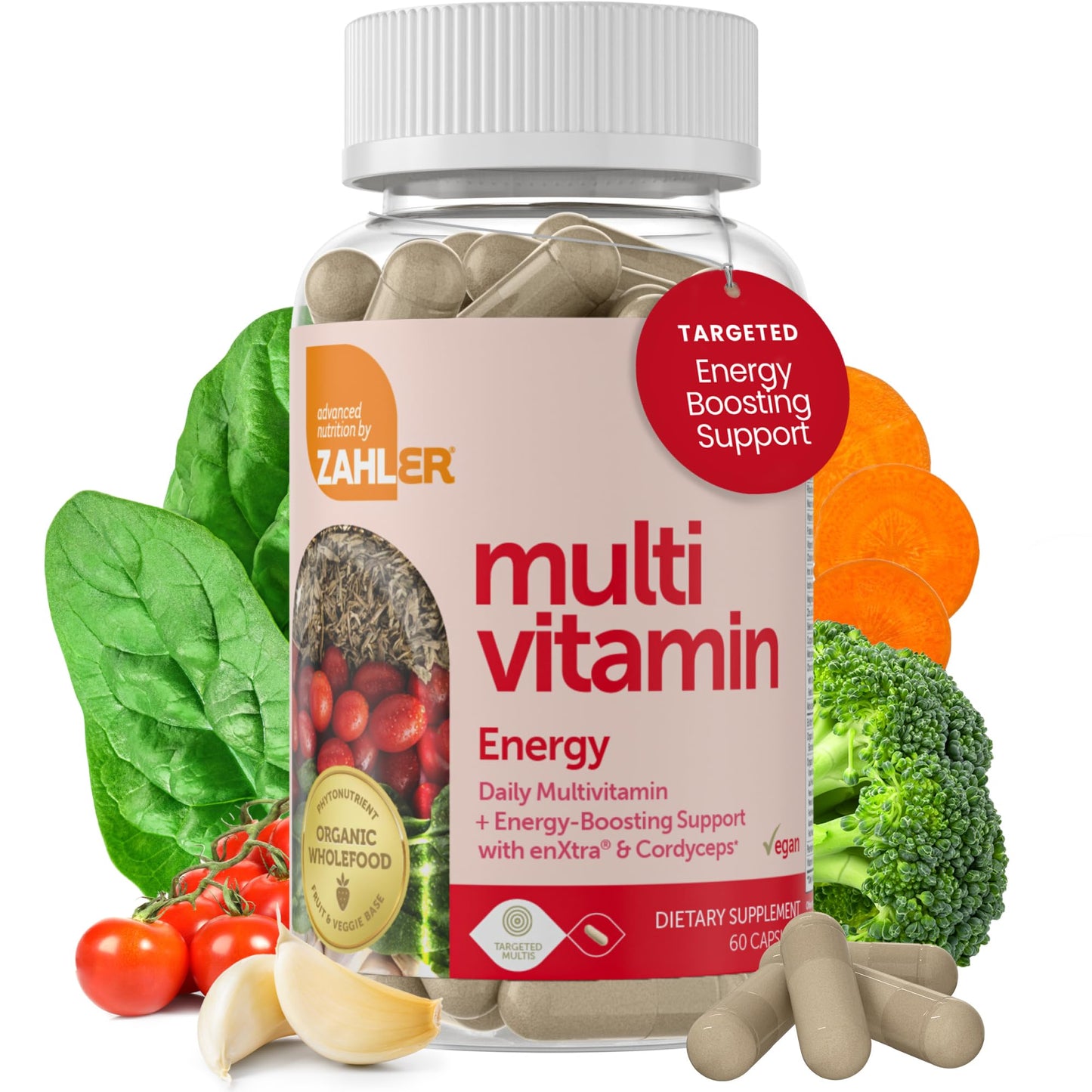 Zahler Daily Multivitamin for Women & Men with Energy Vitamins, Minerals & Iron, 60 Capsules
