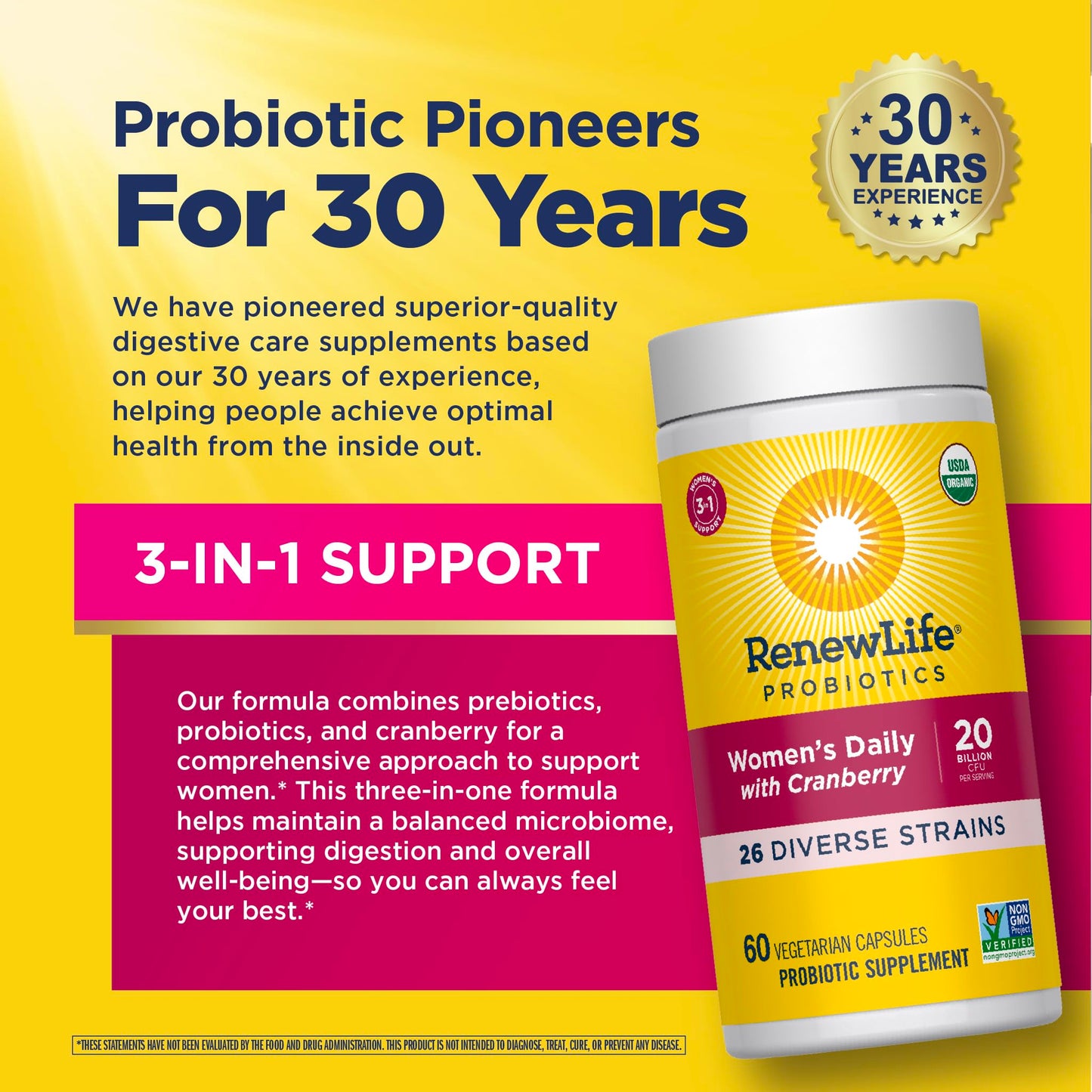 Renew Life Ultimate Flora Women's Probiotic and Prebiotic with Cranberry 20 Billion CFU 60 Capsules