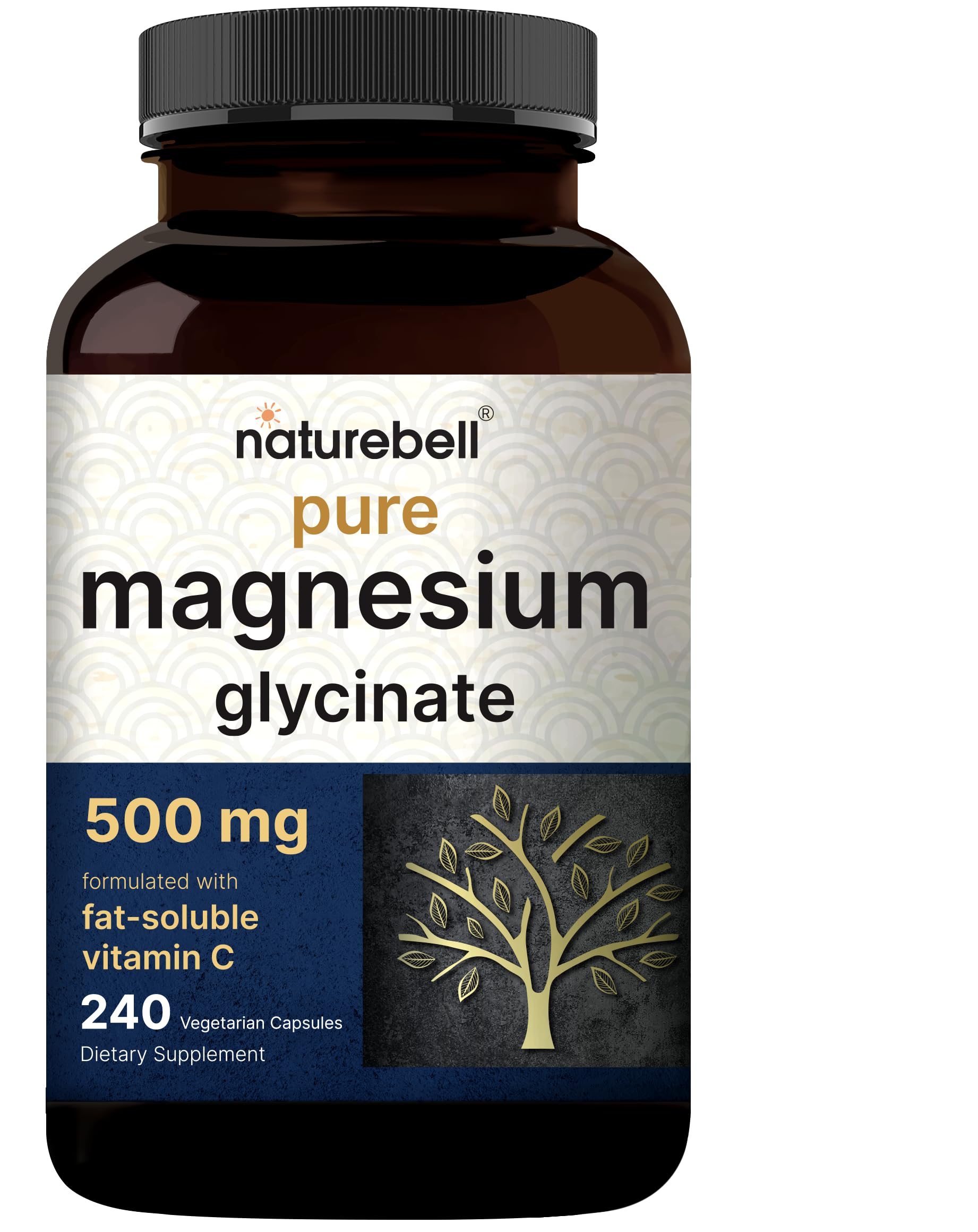 NatureBell Magnesium Glycinate 500mg Capsules, 240 Count
