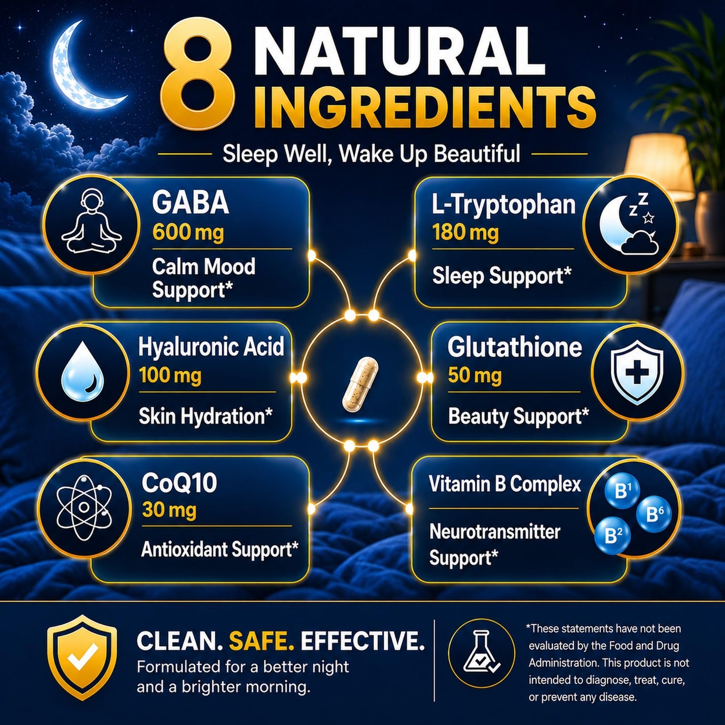 NatureHya GABA 600mg & L-Tryptophan 180mg Sleep Aid Supplement, 90 Capsules