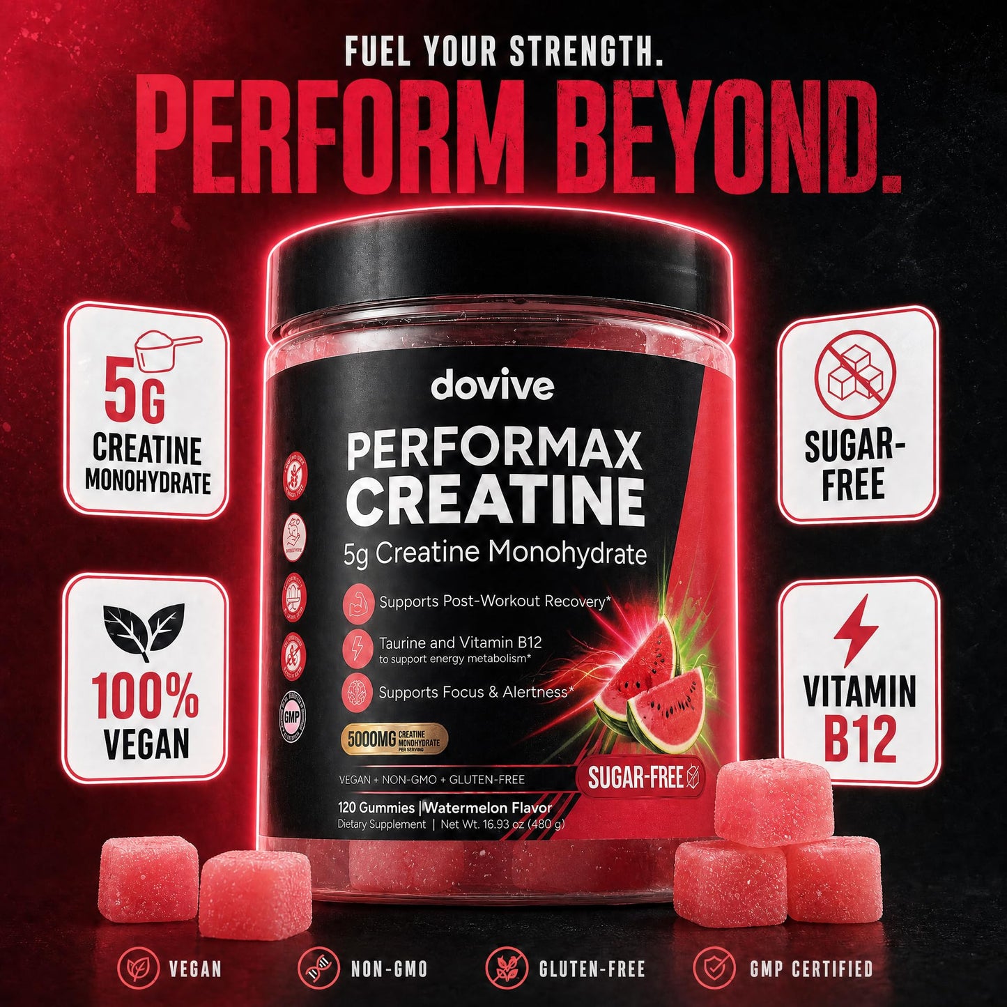DOVIVE Creatine Monohydrate Gummies 5000mg, 120 Gummies