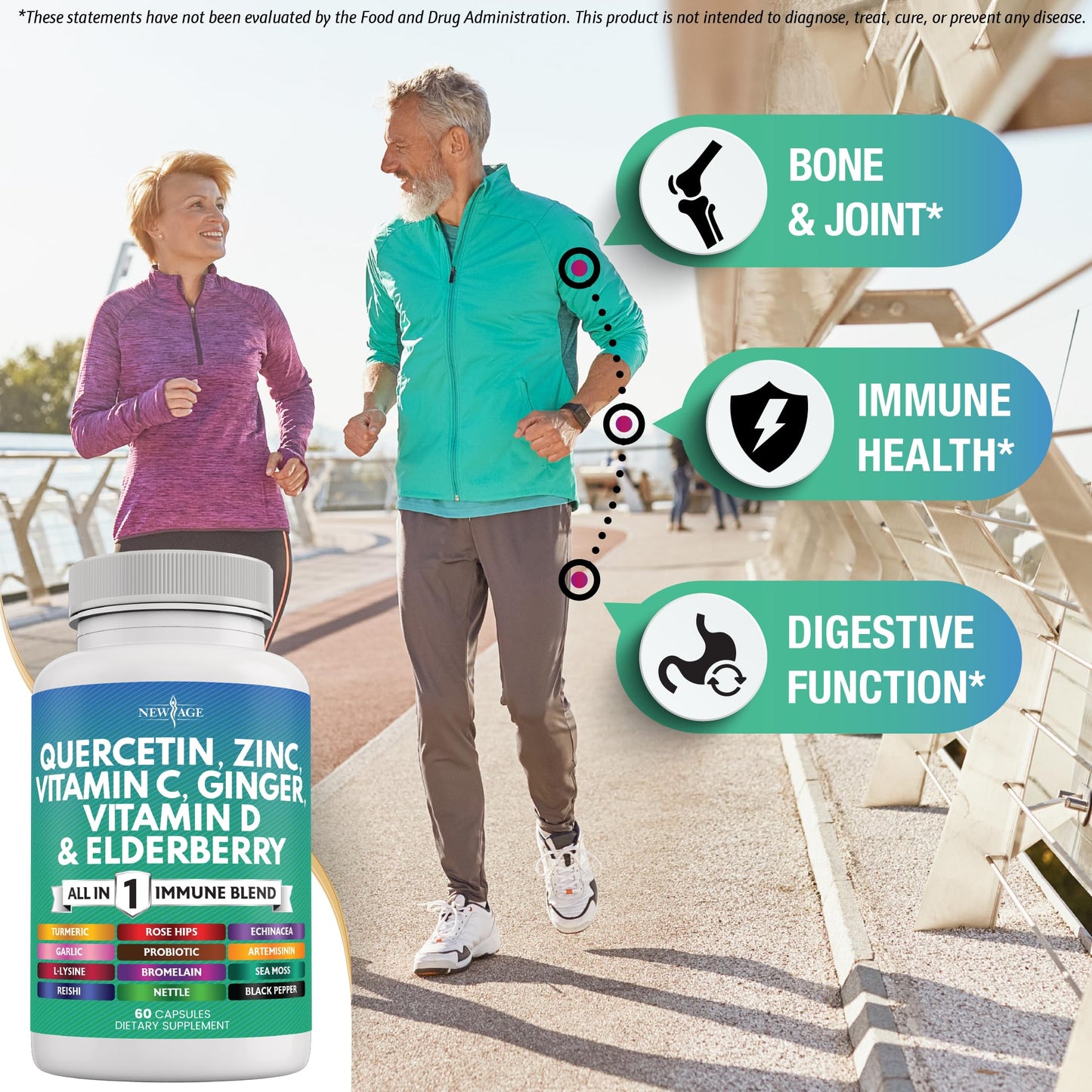 NEW AGE Quercetin Zinc Vitamin C Vitamin D Bromelain Elderberry Nettle Supplement with Artemisinin Sea Moss Echinacea Capsules 180 Count