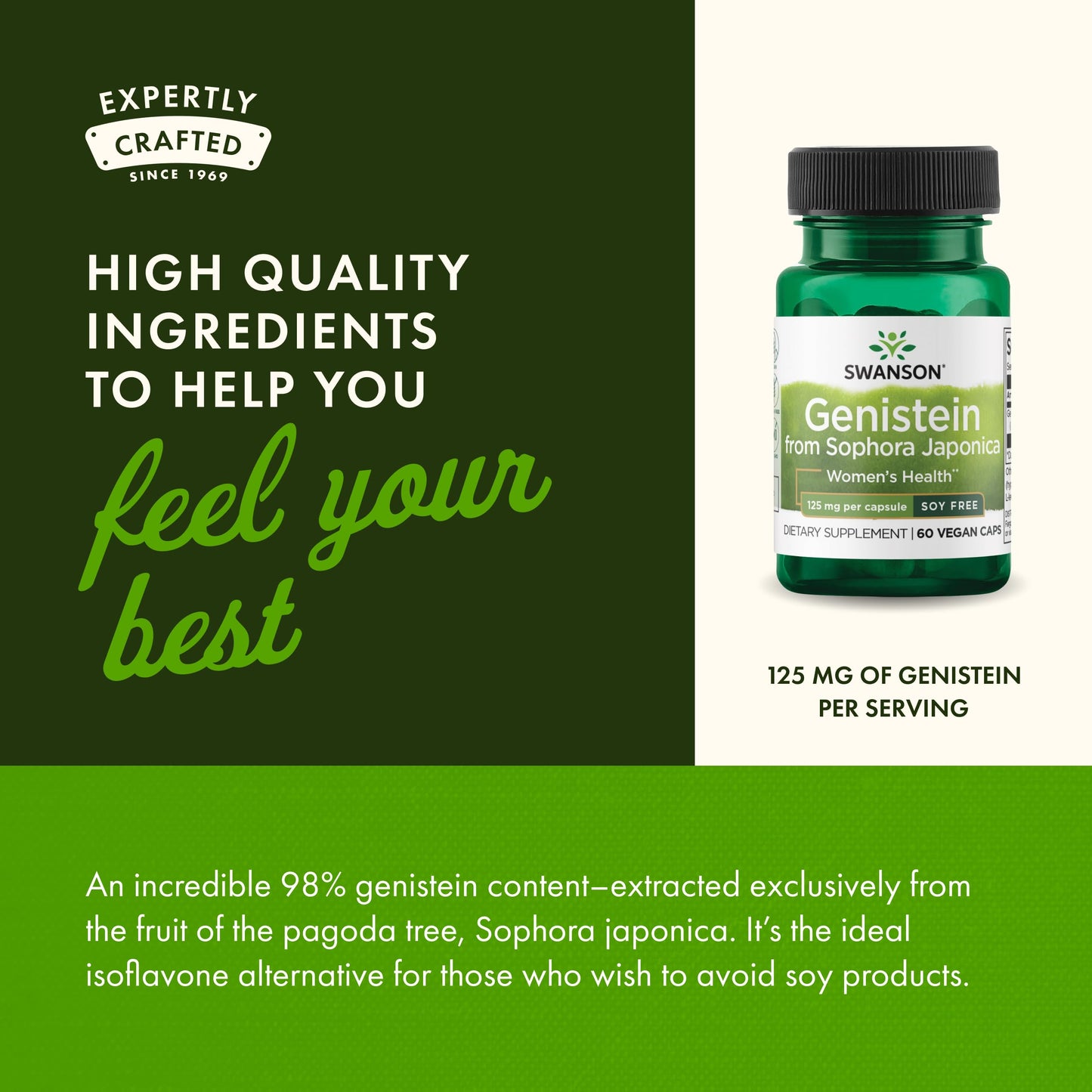 Swanson Genistein Soy-Free Plant-Based Supplement for Women Seeking Hormonal Balance, Bone, and Cardiovascular Support Capsule, 180 Capsules