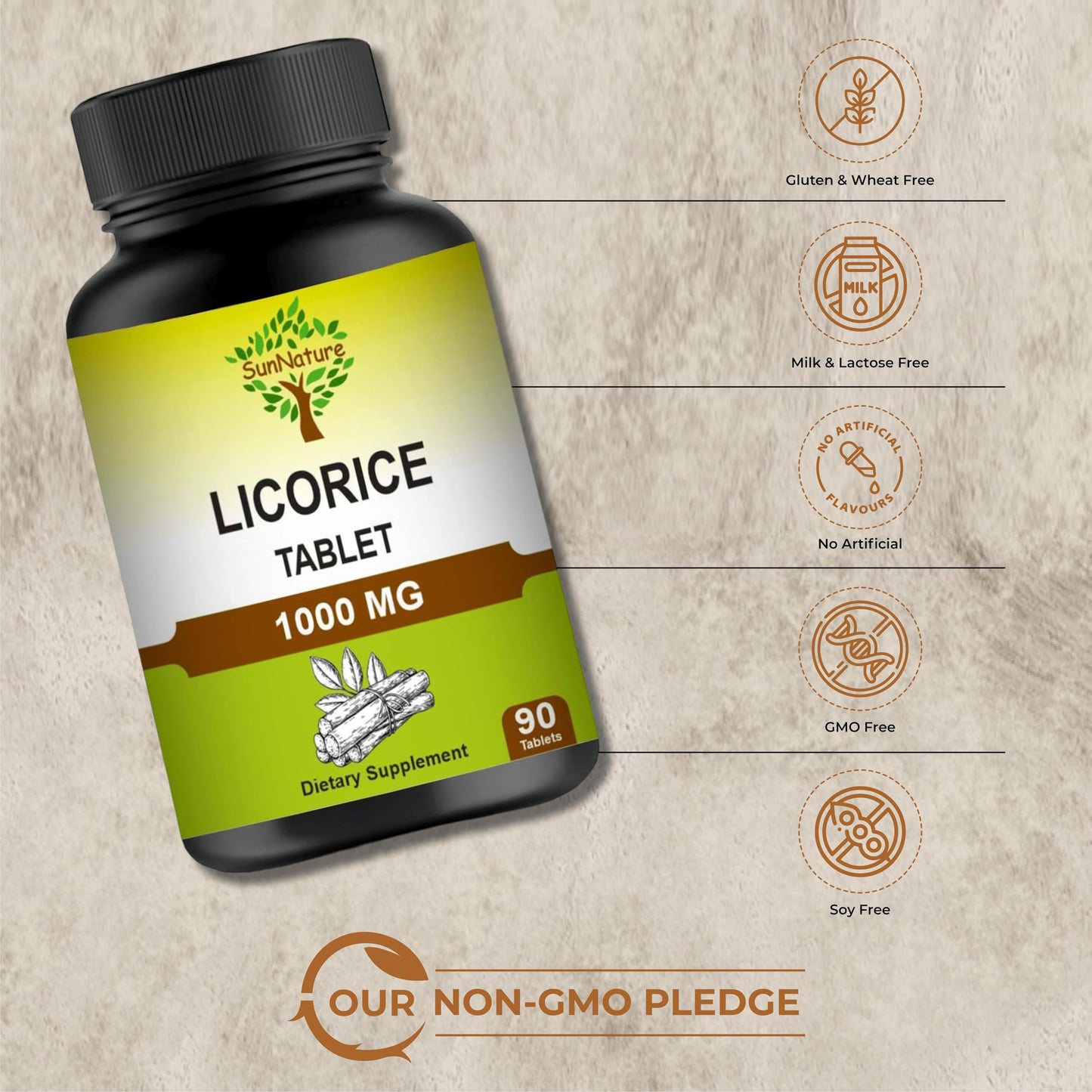 SunNature Licorice Chewable Tablets 1000 mg, 90 Tablets