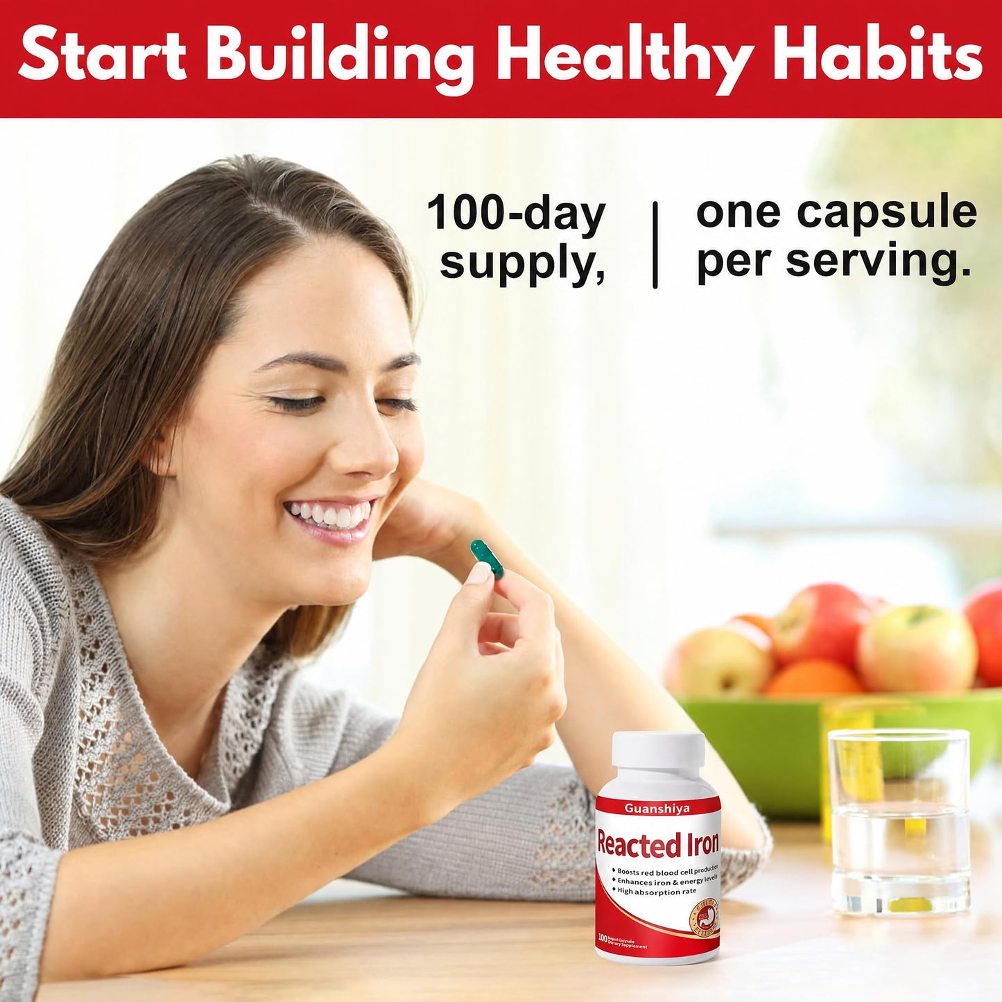 Guanshiya Reacted Iron Capsule, 100 Count