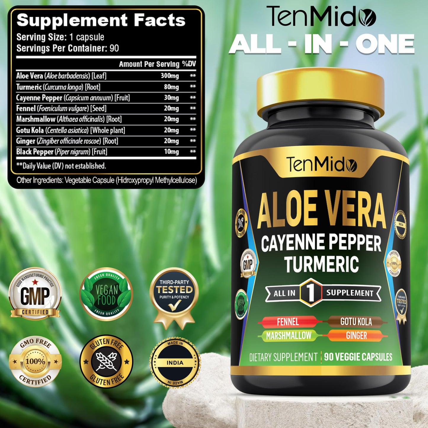 Tenmido Aloe Vera Capsules 90 Count