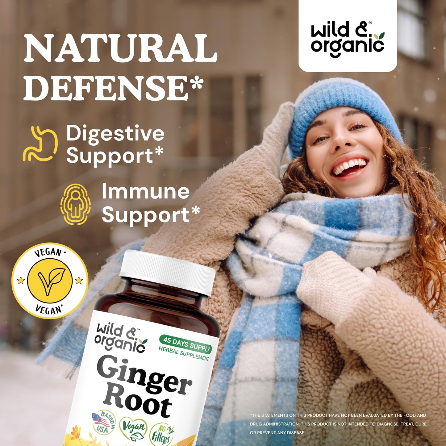 Wild & Organic Ginger Root 1200 mg Capsules, 90 Count