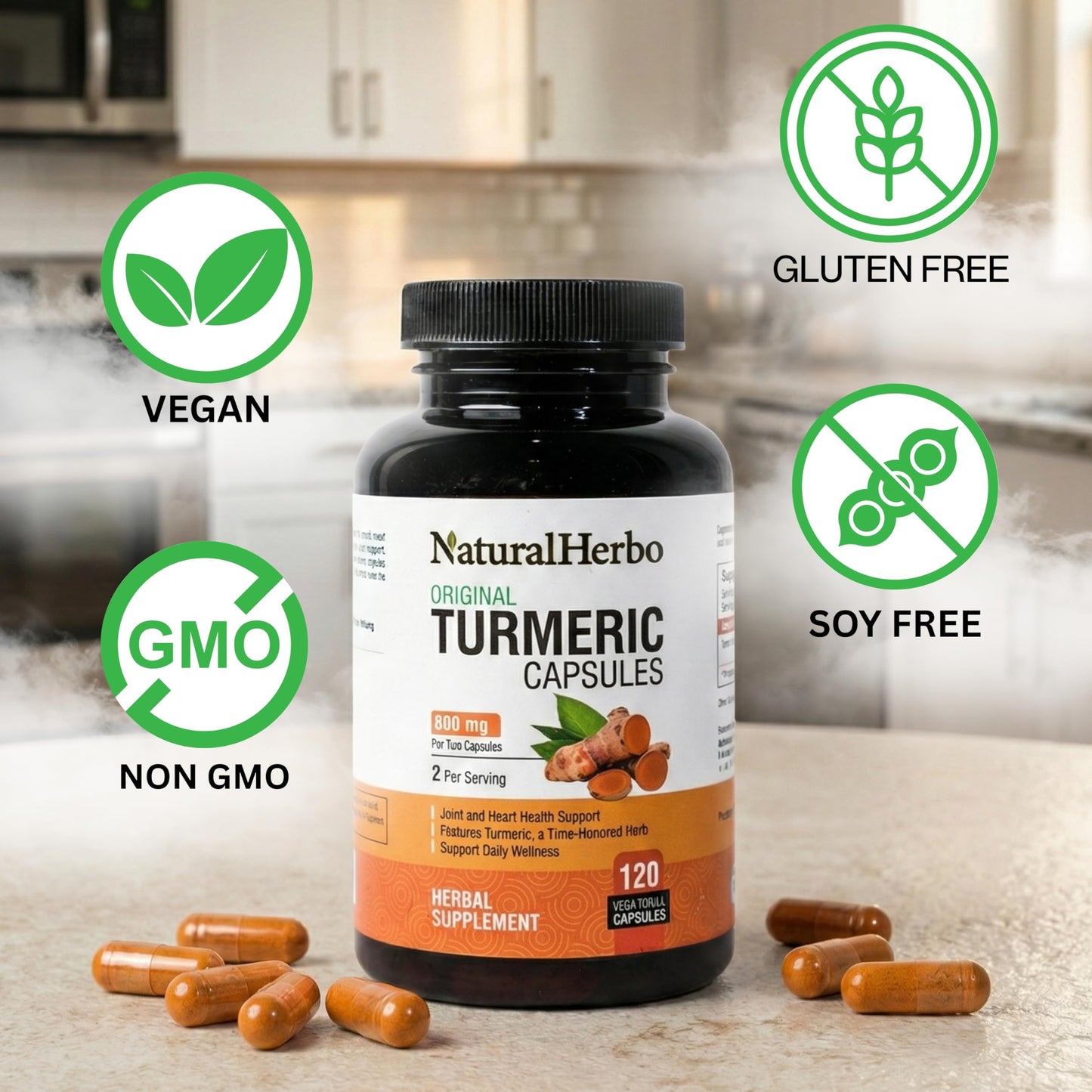 NaturalHerbo Turmeric Capsules 800mg, 120 Capsules