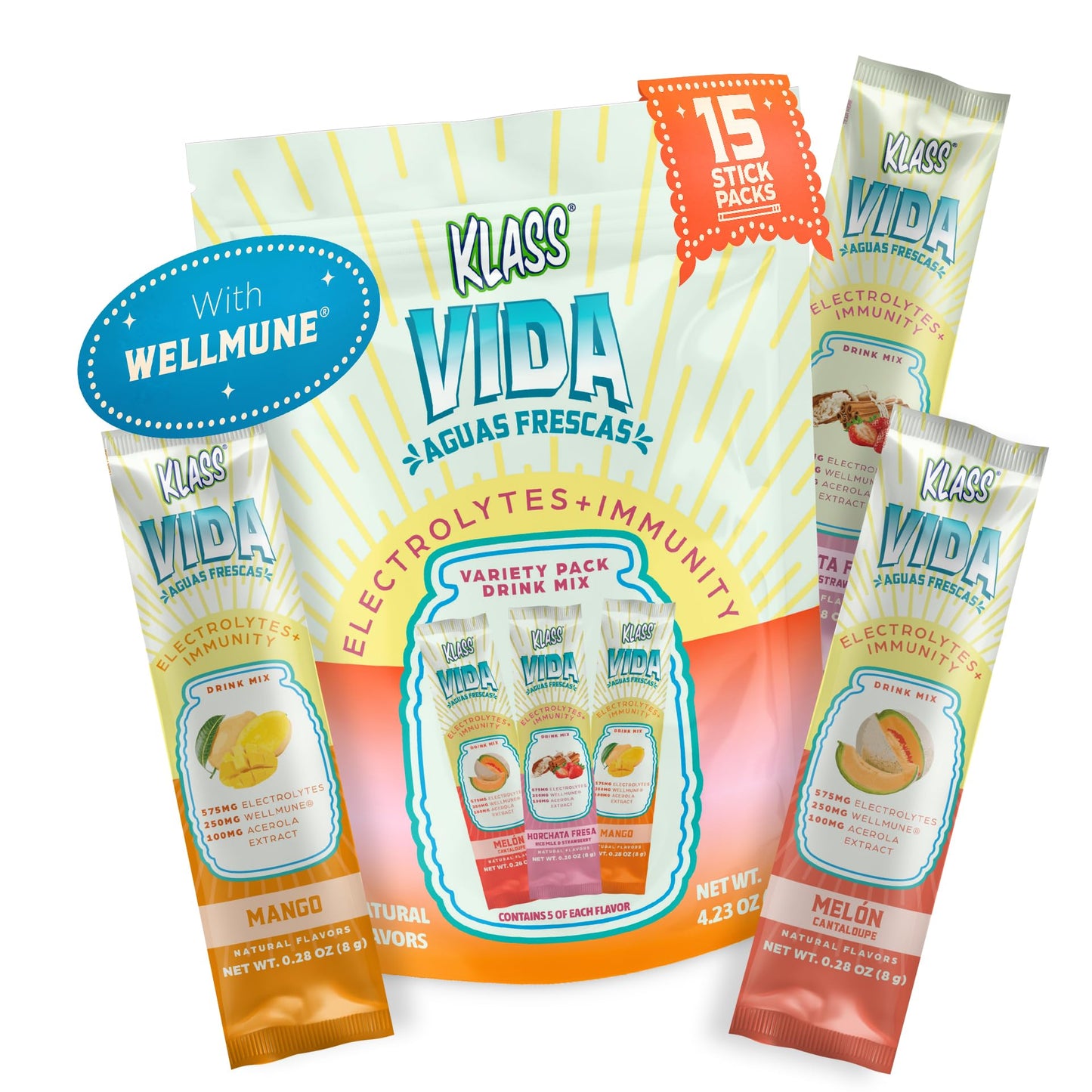 KLASS VIDA Hydration + Immunity Variety Pack Electrolytes Powder, 15 Sticks