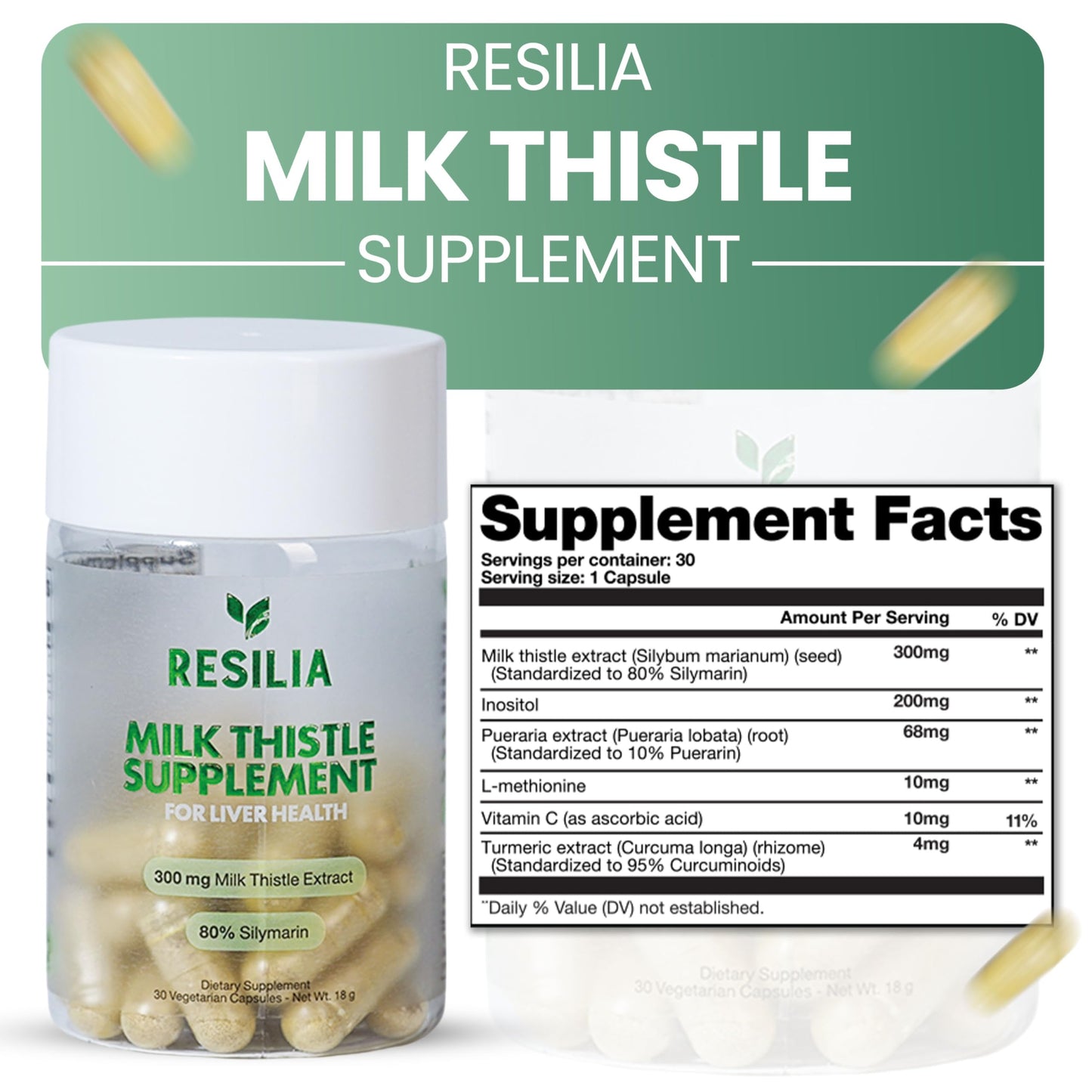 Resilia Milk Thistle Silymarin 300 mg Capsule 30 Count