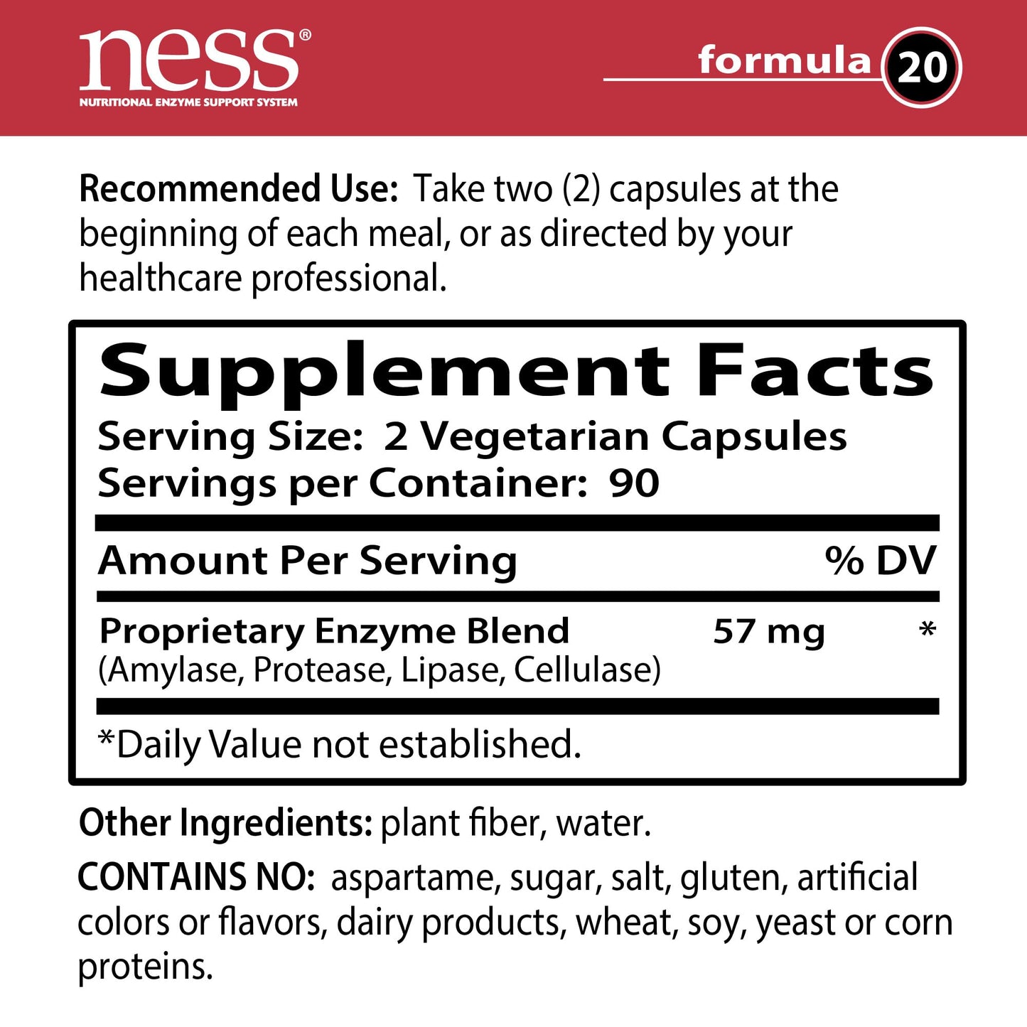 NESS Digest Multi-Enzyme Digestive Supplement 180 Capsules