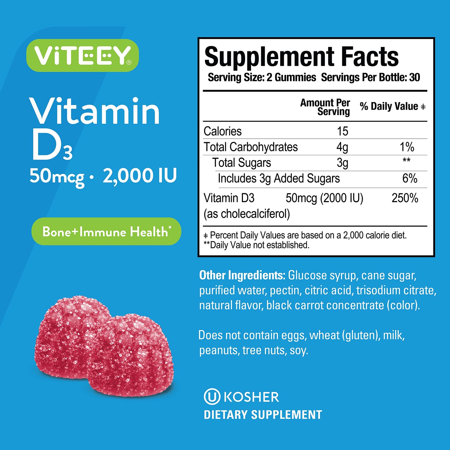 Viteey Vitamin D3 2000iu (50mcg) Pectin Gummies 60 Count