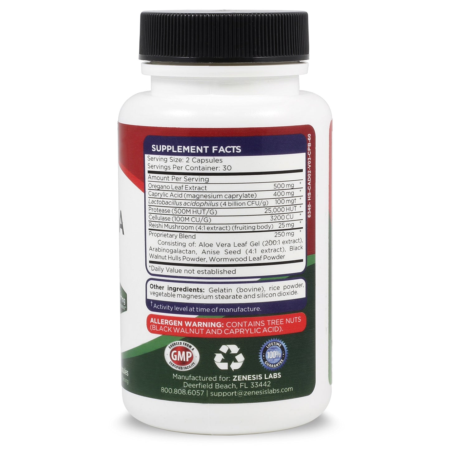 Zenesis Labs Candida Complex Cleanse Detox Caprylic Acid Supplement, Oregano Extract, Probiotics, Enzymes Capsules, 60 Count