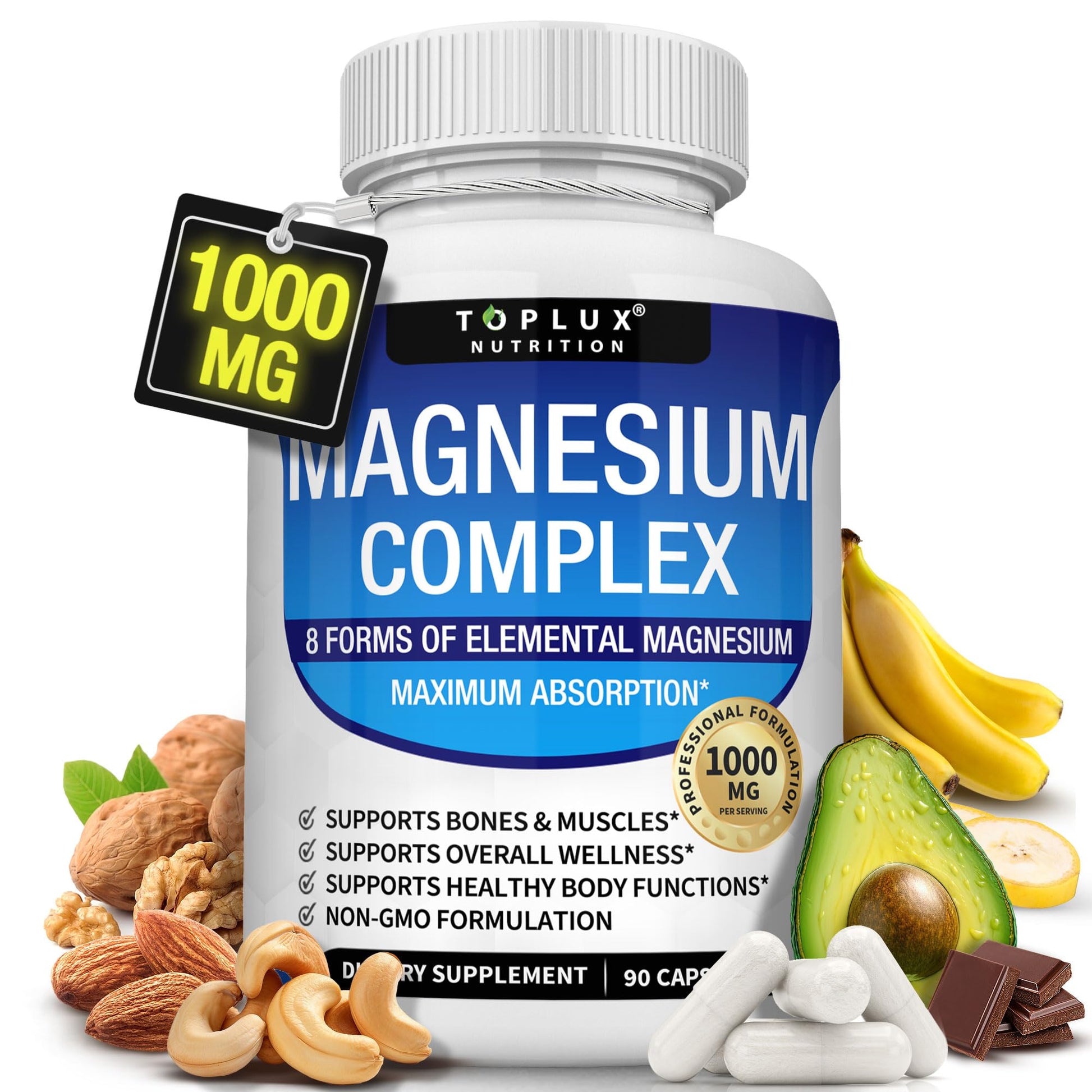 Toplux Magnesium Complex Supplement 8 Elemental 1000mg Capsule, 90 Capsules