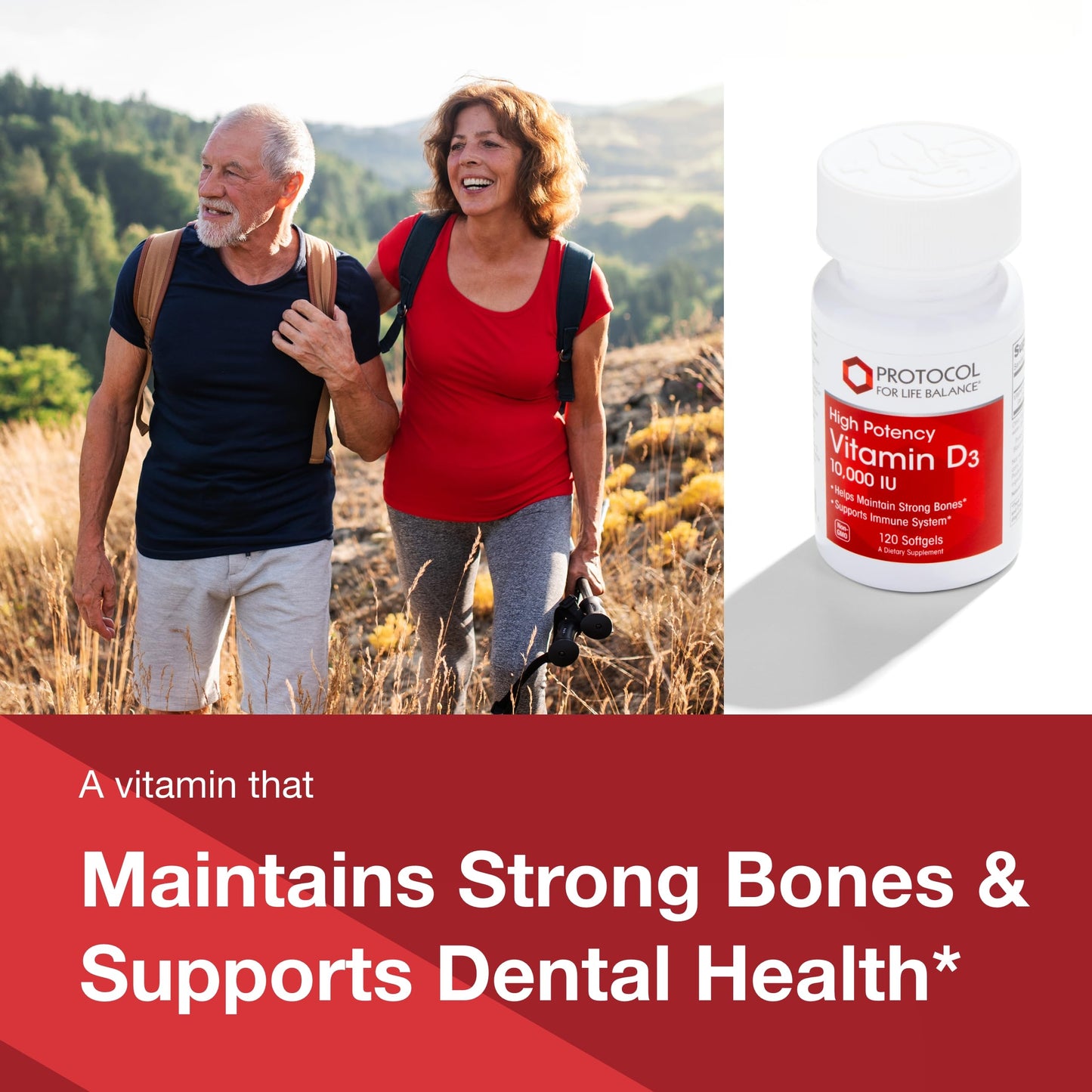 Protocol for Life Balance Vitamin D3 10,000 IU Immune Support, Healthy Bones and Teeth Softgels 120