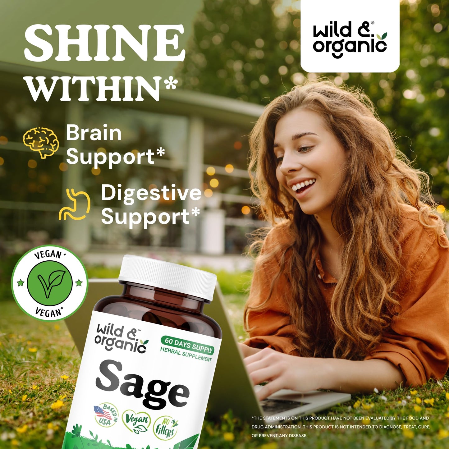 Wild & Organic Sage Capsules 1000 mg 120 Count