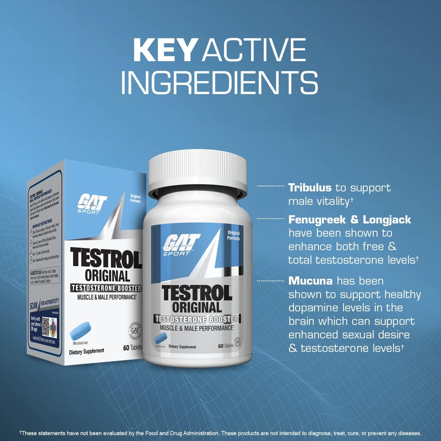 GAT SPORT Testrol Original Test Booster Tablets, 60 Count