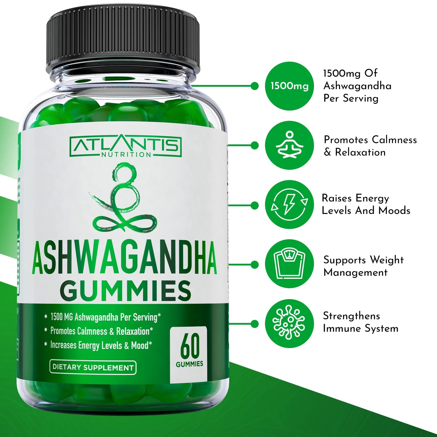 Atlantis Nutrition Keto Apple Cider Vinegar Gummies and Ashwagandha Gummies, 60 Gummies