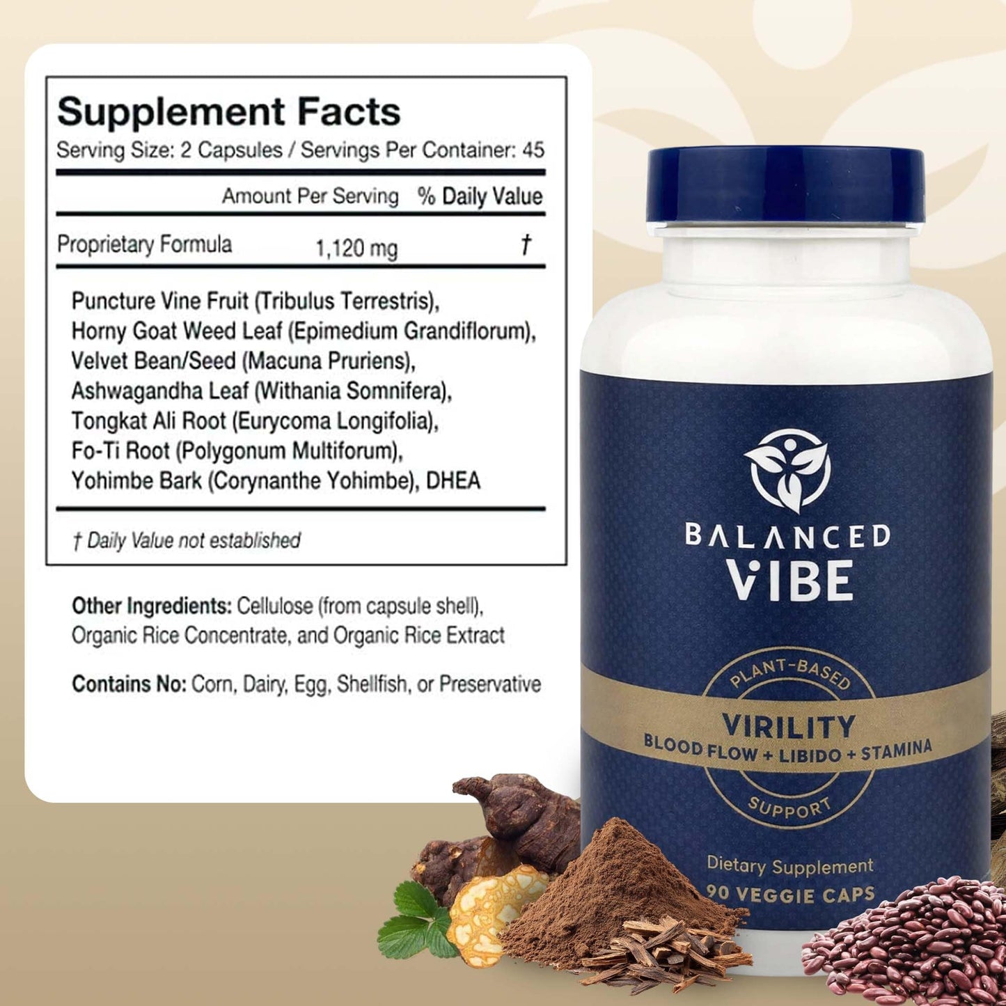 Balanced Vibe 7-In-1 Men's Virility Supplement with HornyGoatWeed, Maca & Tongkat Ali Capsules, 90 Count