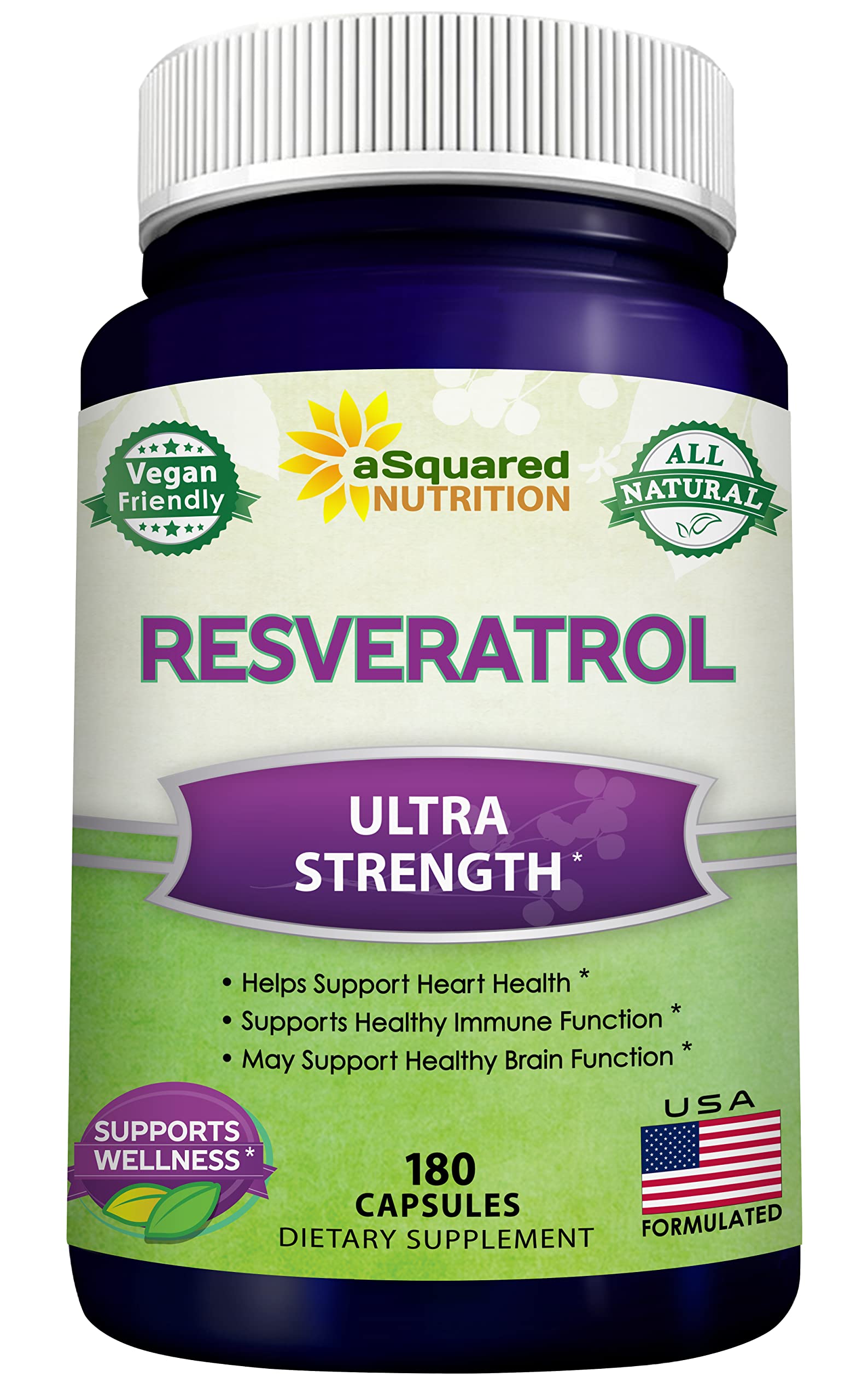 aSquared Nutrition Resveratrol 1000mg Capsules 180 Count