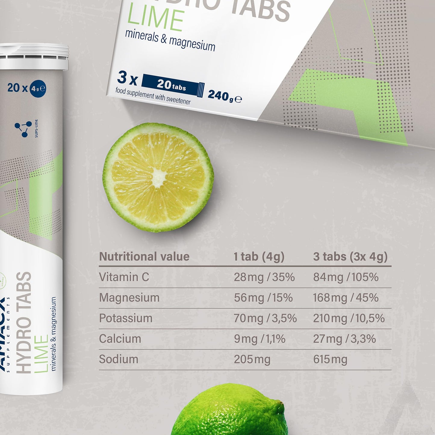 Amacx Hydro Tabs Electrolyte Tablets with Vitamin C and Magnesium, 60 Tablets