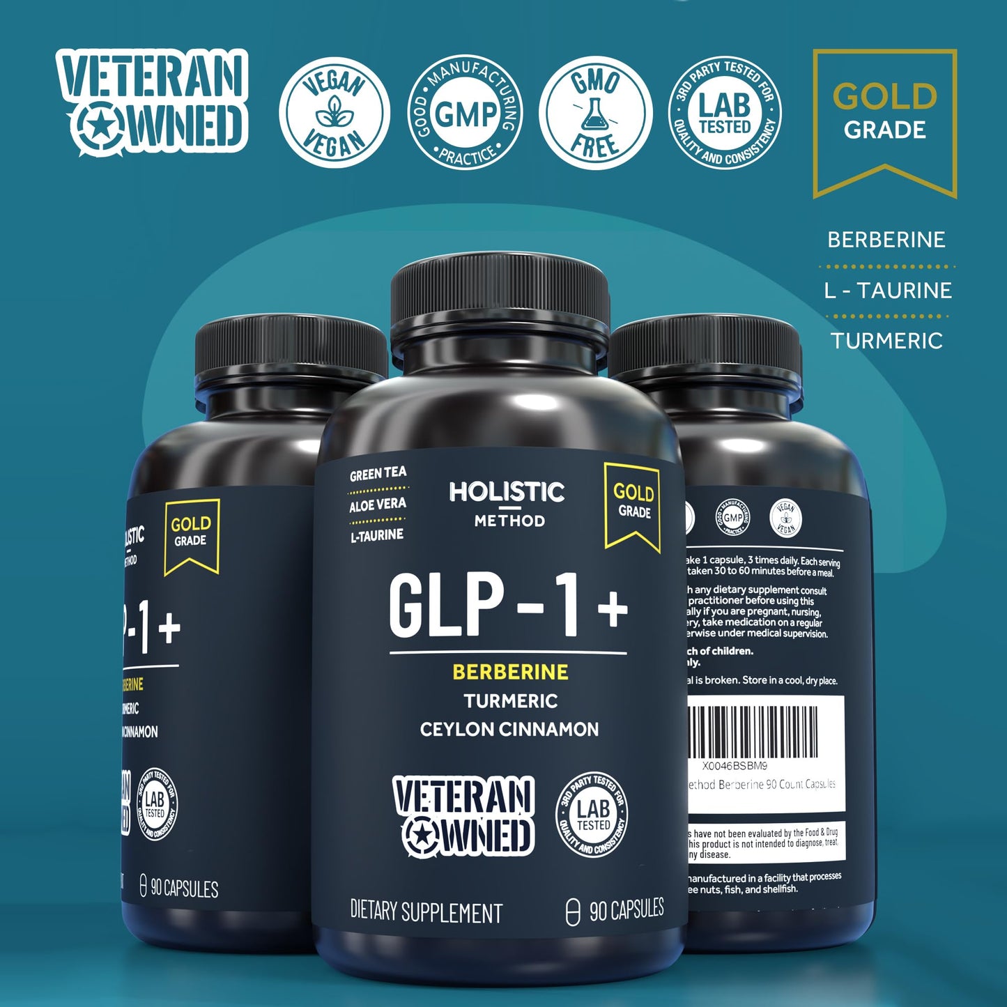 Holistic Method Berberine Weight Loss with Ceylon Cinnamon - 5800mg Metabolic & Organic GLP-1 Support with Green Tea, Curcumin, L-Taurine & Aloe Vera Capsule, 90 Count