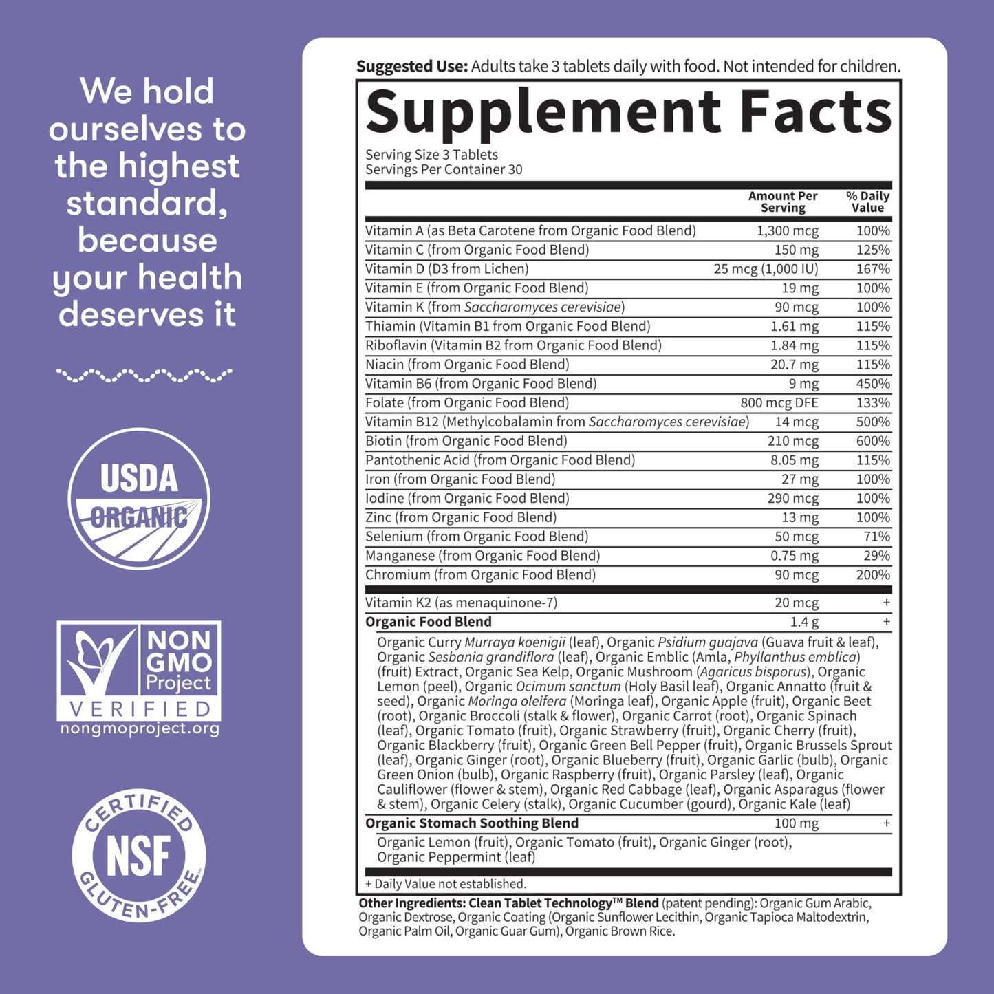 Garden of Life Organics Prenatal Multivitamin with Folate, B6, B12, D3 & Iron, 90 Tablets