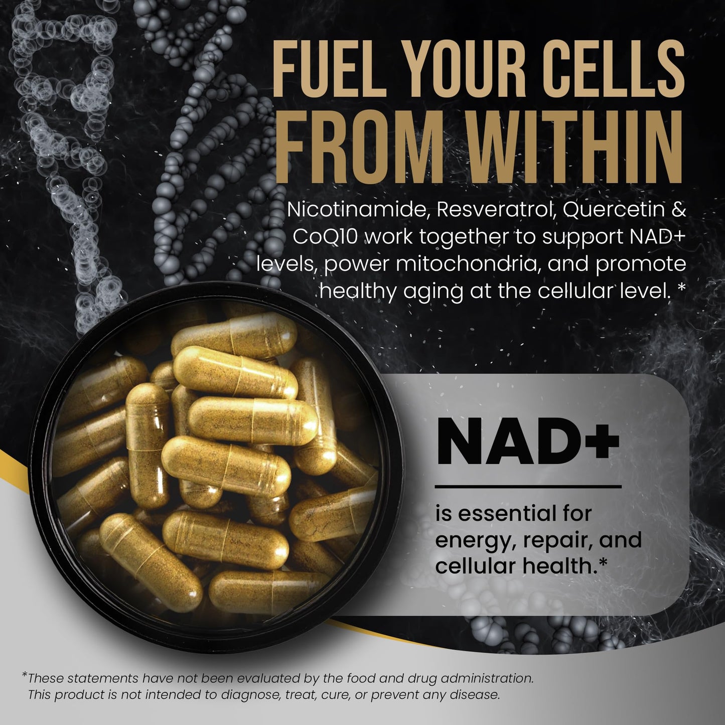 DLNIA Liposomal NAD+ Supplement & NMN Alternative | Nicotinamide Riboside (NR) 1258 mg with Resveratrol, Quercetin, Pterostilbene & CoQ10-12-Nutrient High-Absorption Cellular Energy & Healthy Aging Capsule, 60 Count