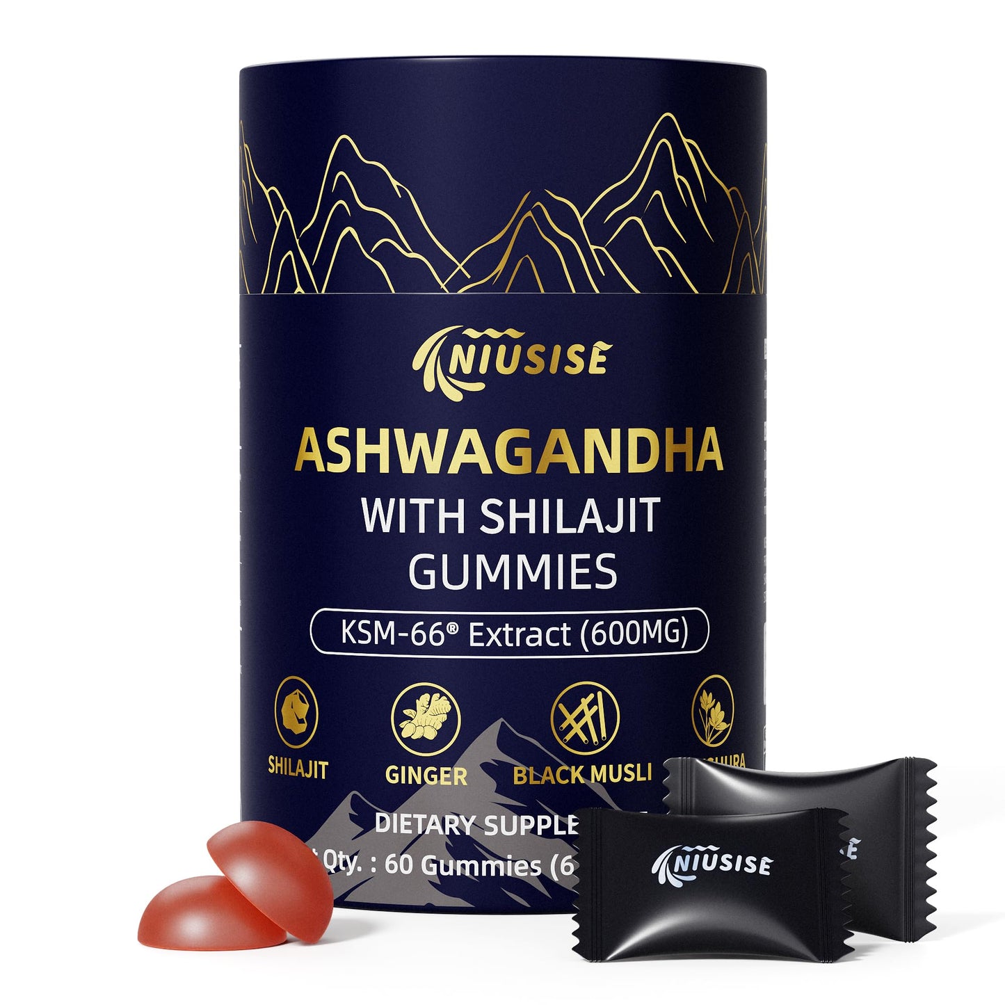 NIUSISE Ashwagandha with Shilajit 300mg Gummy 60 Count