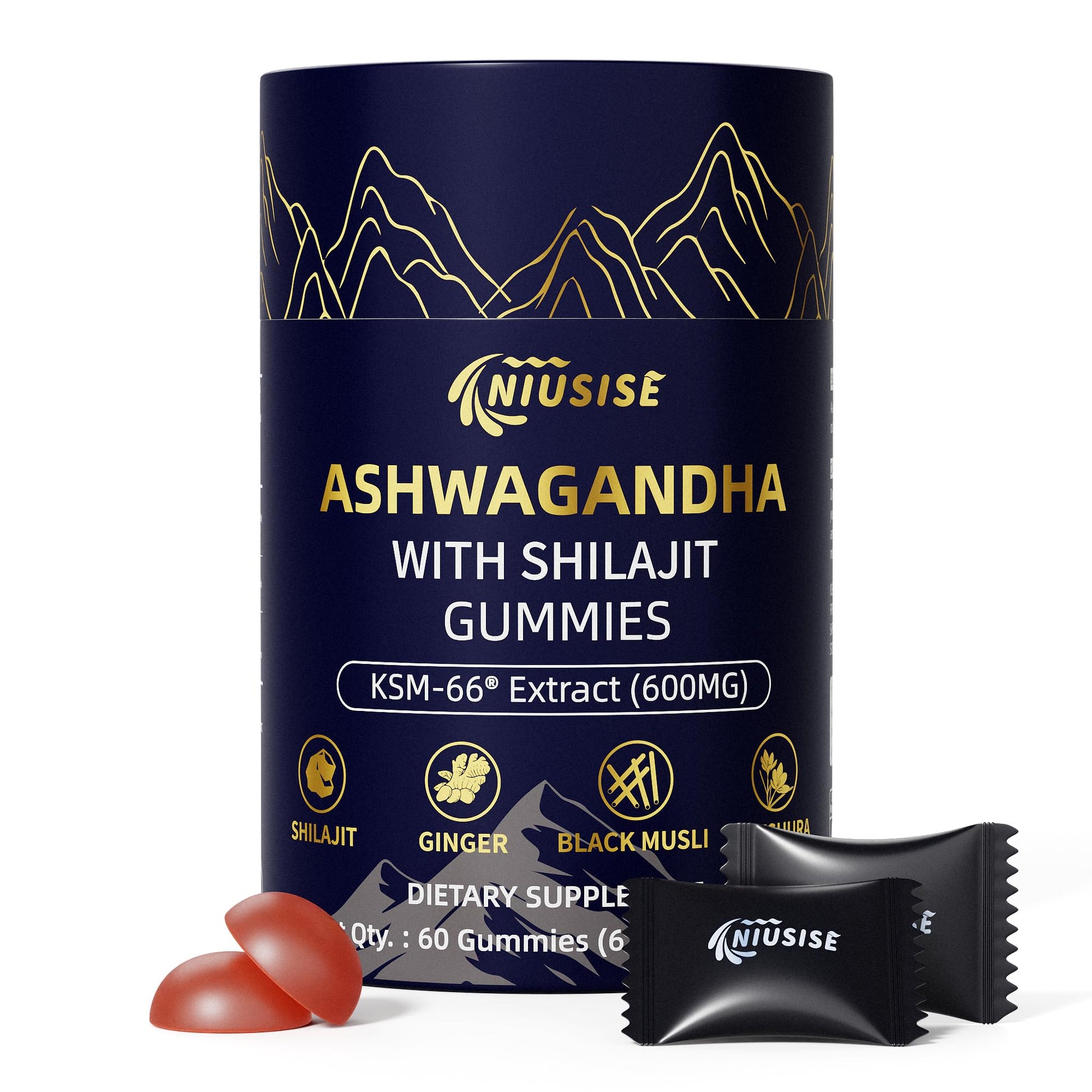 NIUSISE Ashwagandha with Shilajit 300mg Gummy 60 Count