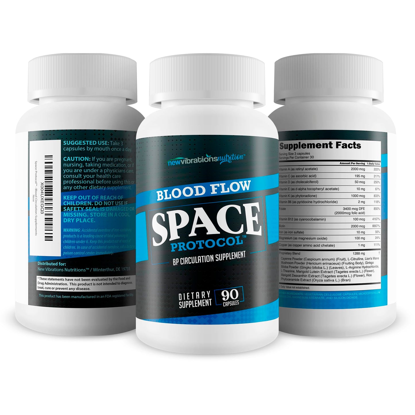 New Vibrations Nutrition Space Protocol Blood Flow Booster Capsules, 90 Count