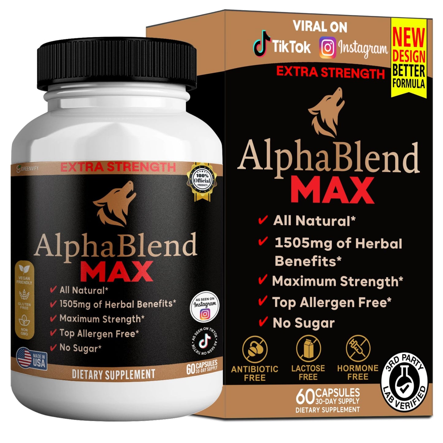 GREENVIFY AlphaBlend MAX Extra Strength Maca Root Complex, Organic Blend 60 Capsules