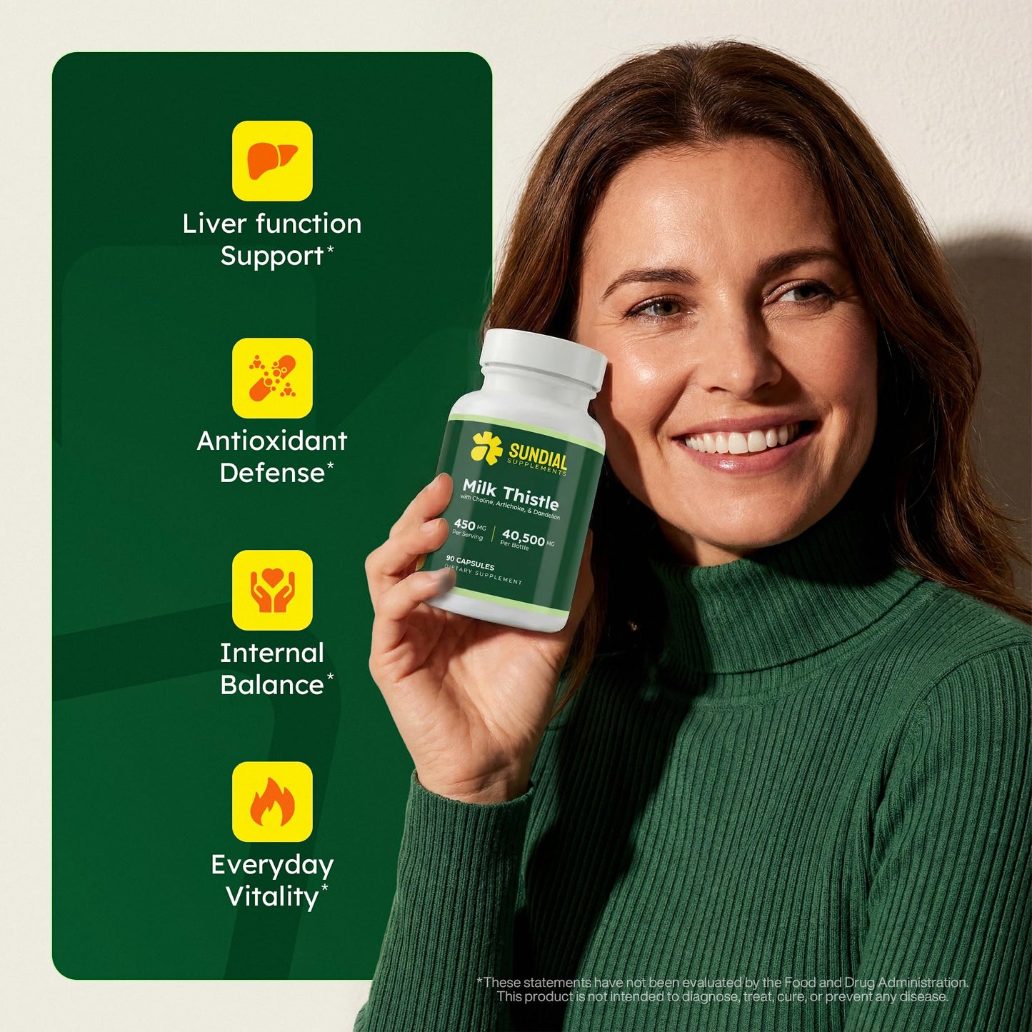 Sundial Supplements Milk Thistle Complex 450mg Silymarin 144mg with Alpha GPC Choline, Artichoke Leaf Extract & Dandelion 10:1 Extract, 90 Vegan Capsules