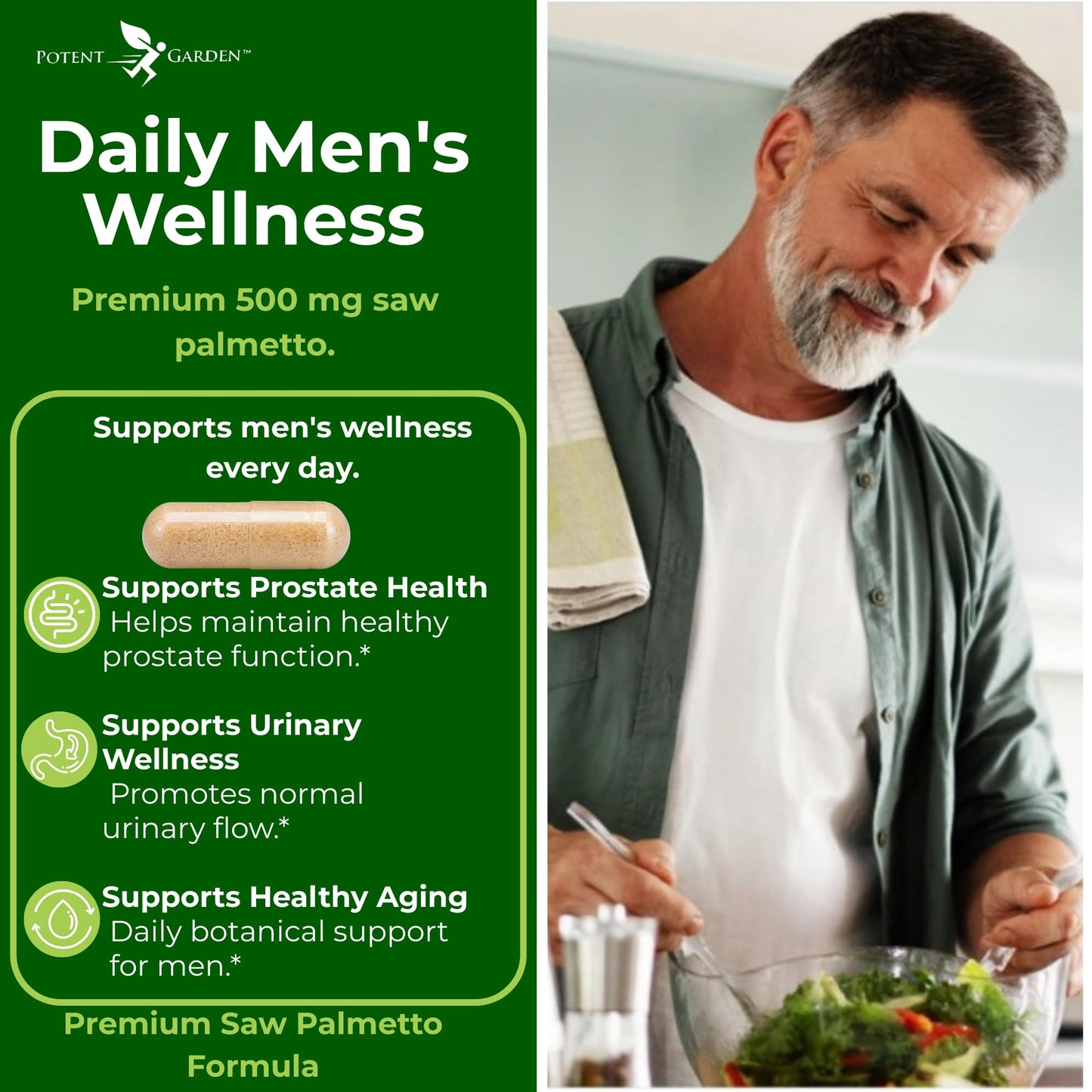 Potent Garden Saw Palmetto 500 mg Prostate Supplements for Men Capsule, 1 Count