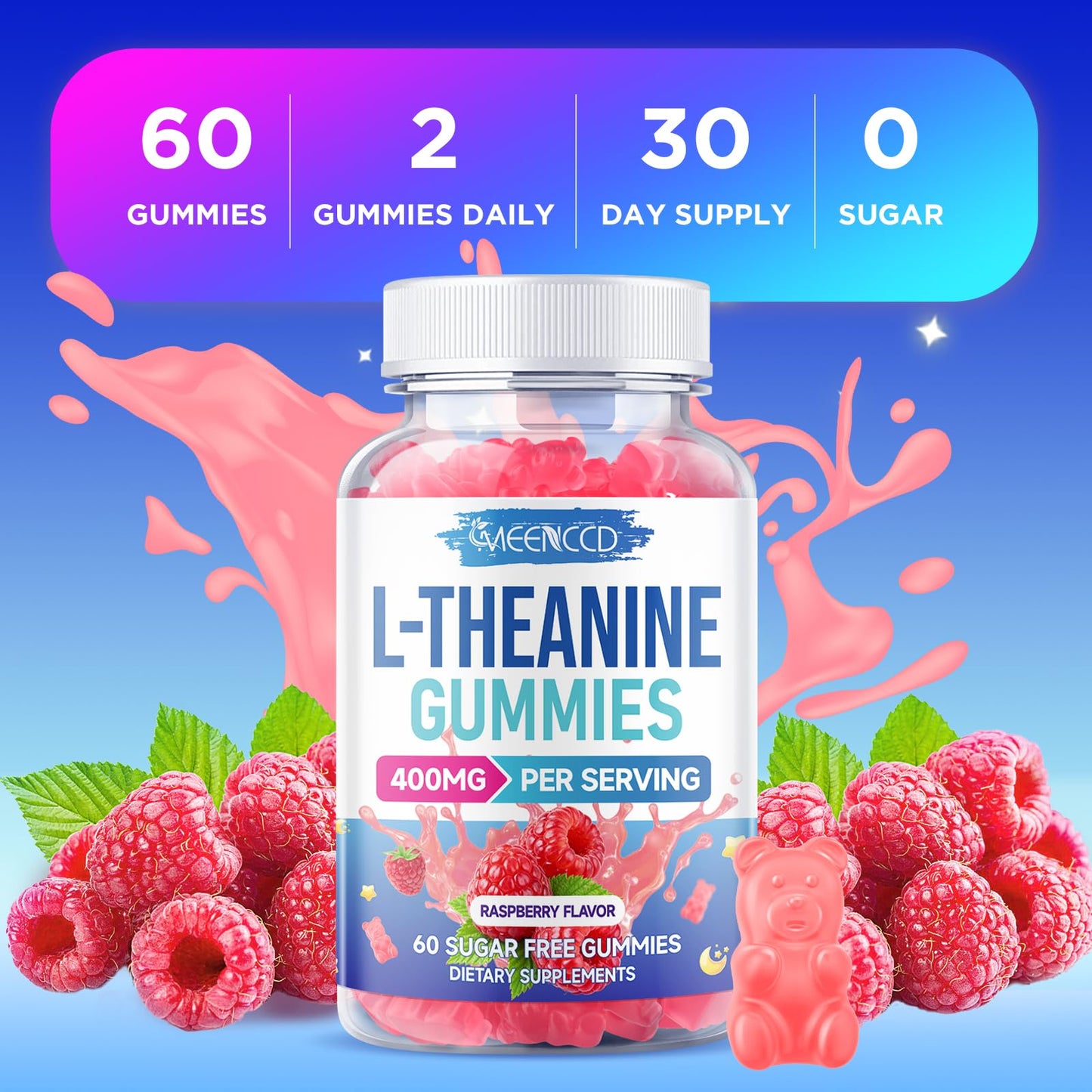 MEENCCD L-Theanine Gummies 400mg, 60 Count