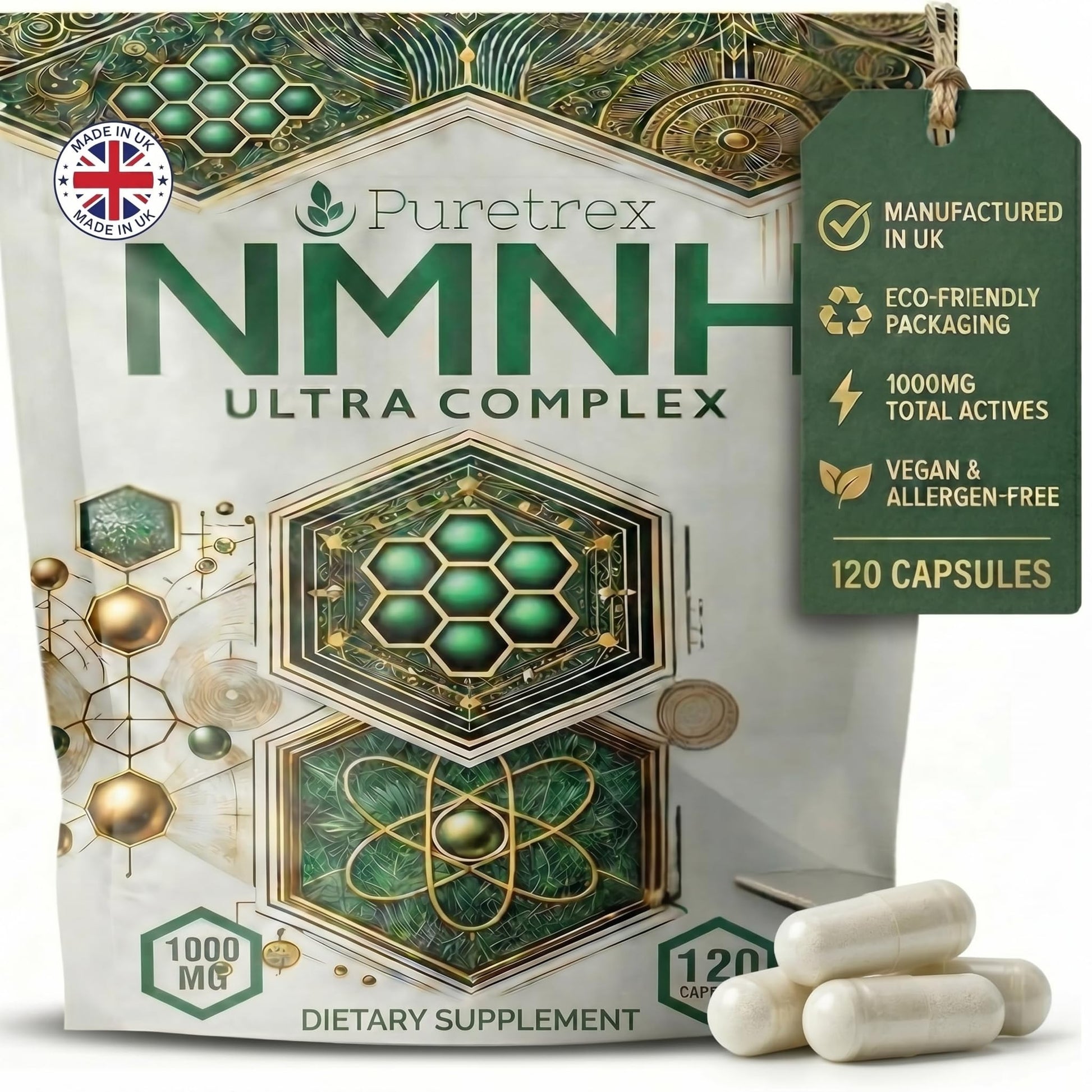 PURETREX NMNH Ultra Complex 1000mg, Quercetin, CoQ10, 120 Vegan Capsules