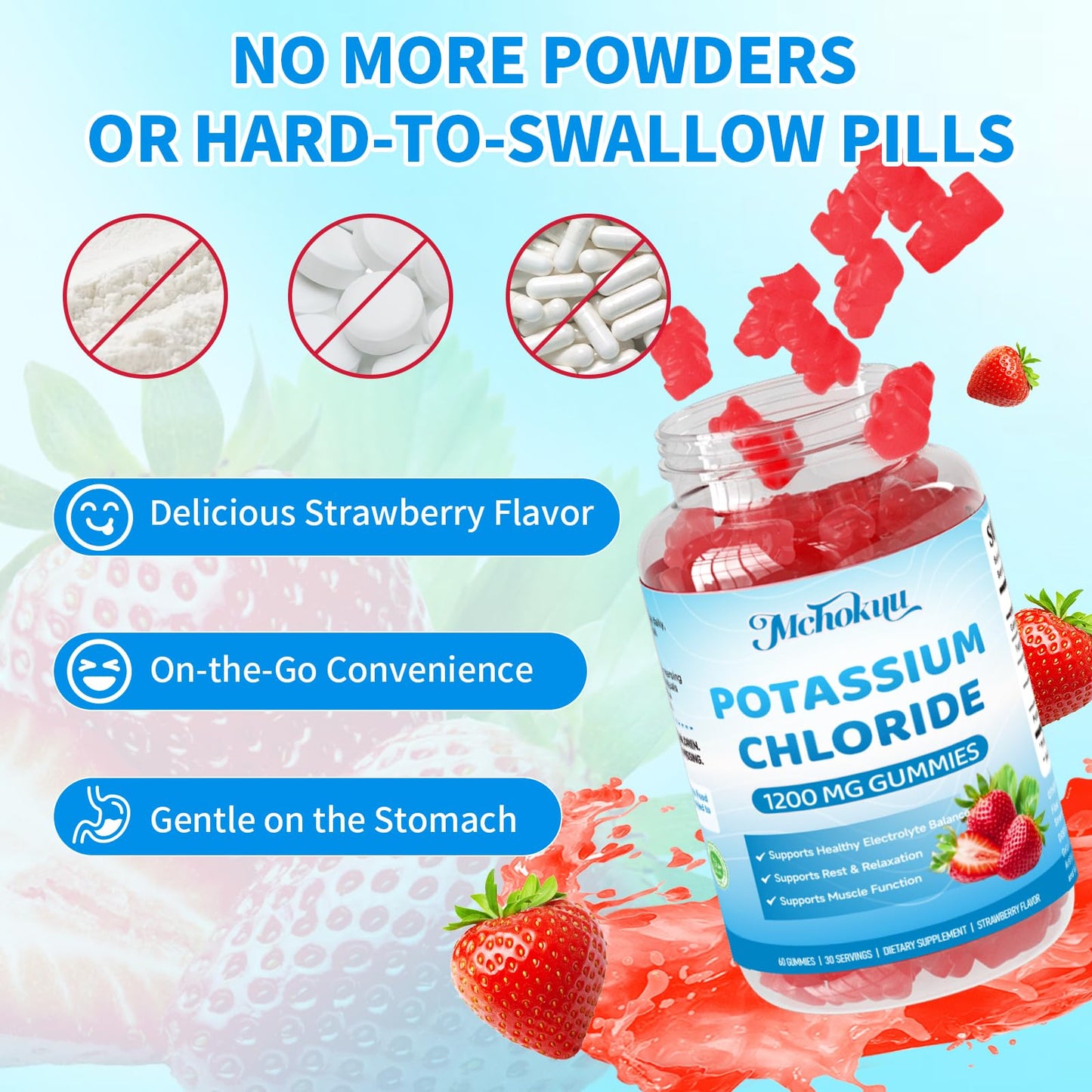 Mchokuu Potassium Chloride Gummies 1200mg, 120 Count