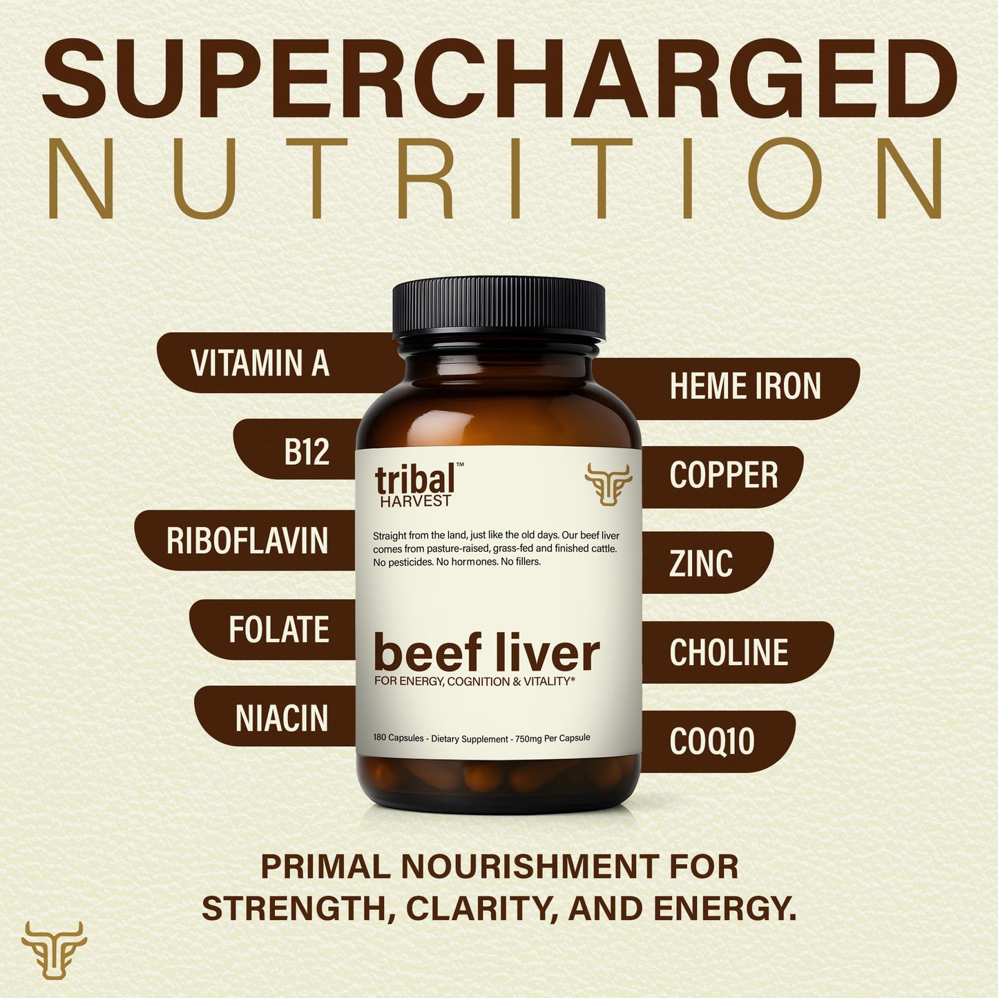 Tribal Harvest Grass Fed Beef Liver Capsules, 180 Capsules