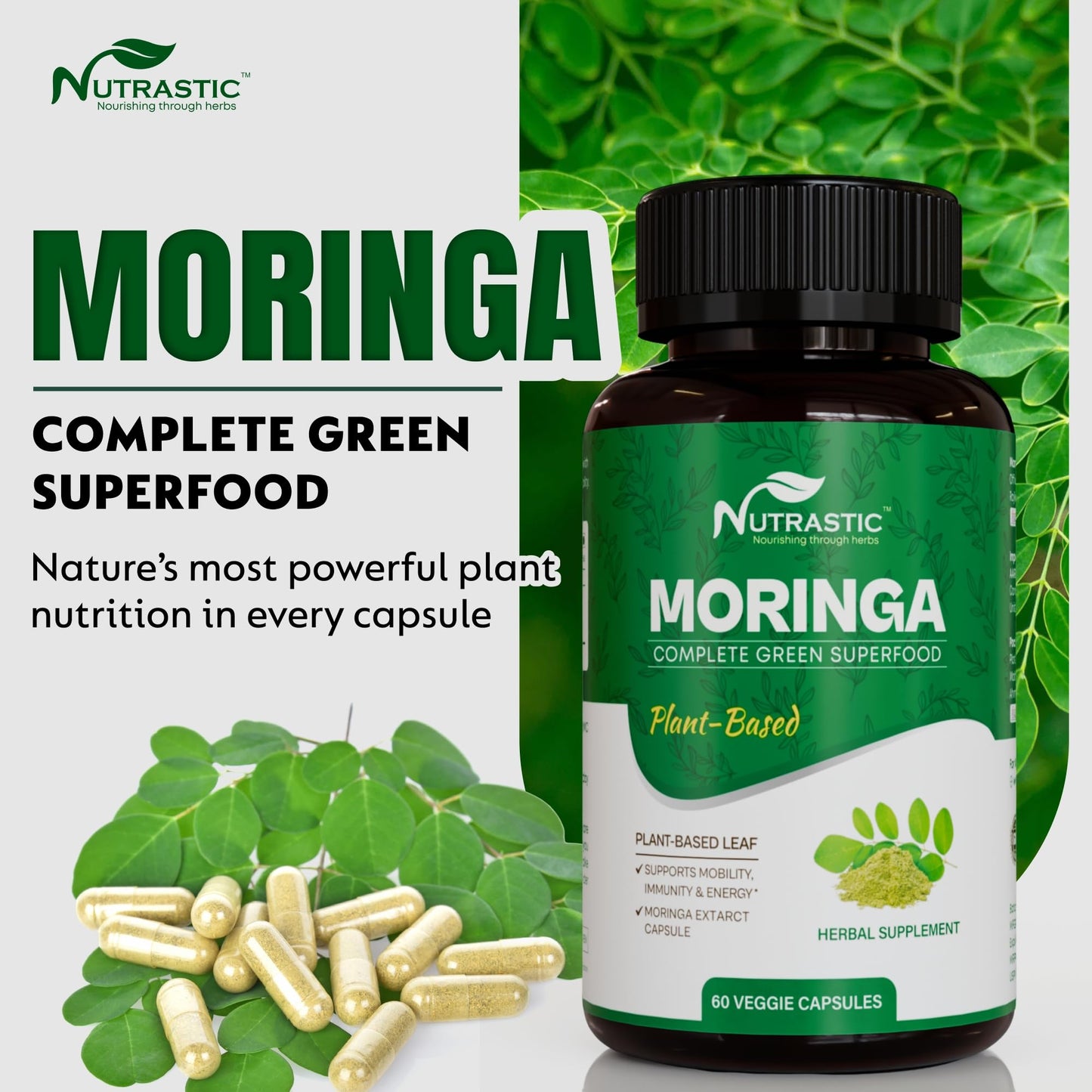 Nutrastic Organic Moringa Supplement 500mg Capsules, 60 Count