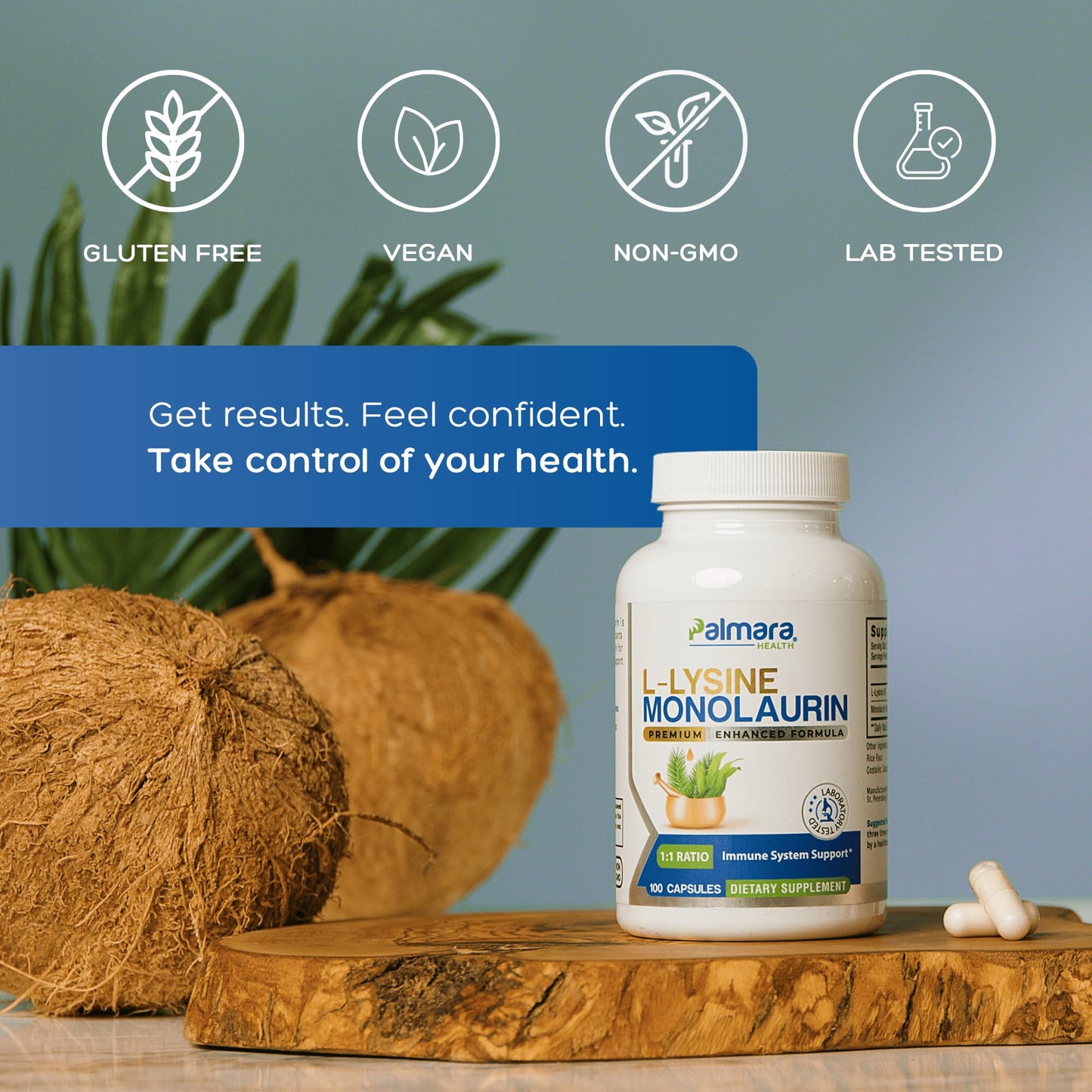 Palmara Health L-Lysine with Monolaurin 600mg 1:1 Ratio, Capsule, 100 Capsules