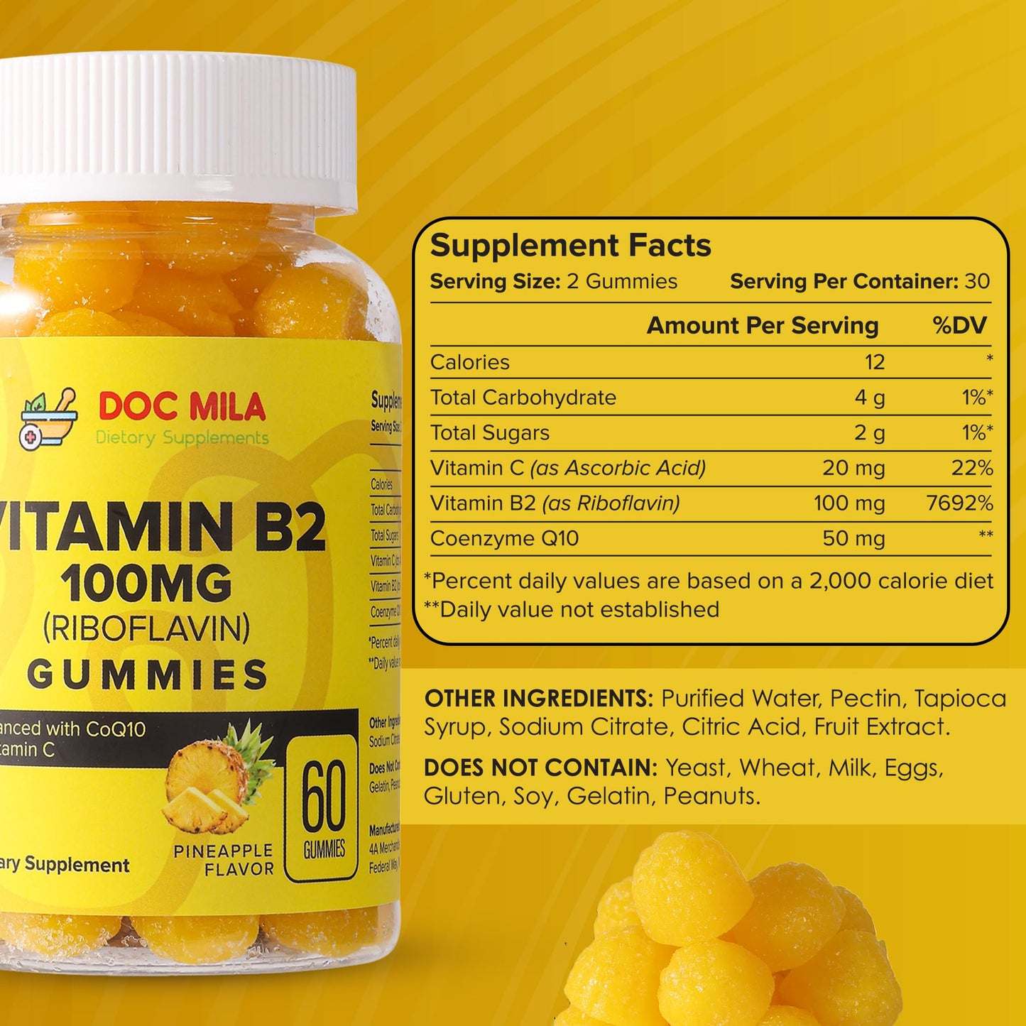 Doc Mila Vitamin B2 100mg Gummies, 60 Count