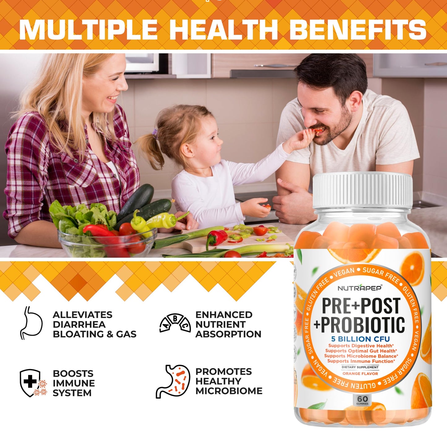 NutraPep Prebiotic Probiotic & Postbiotic Gummies 120 Count