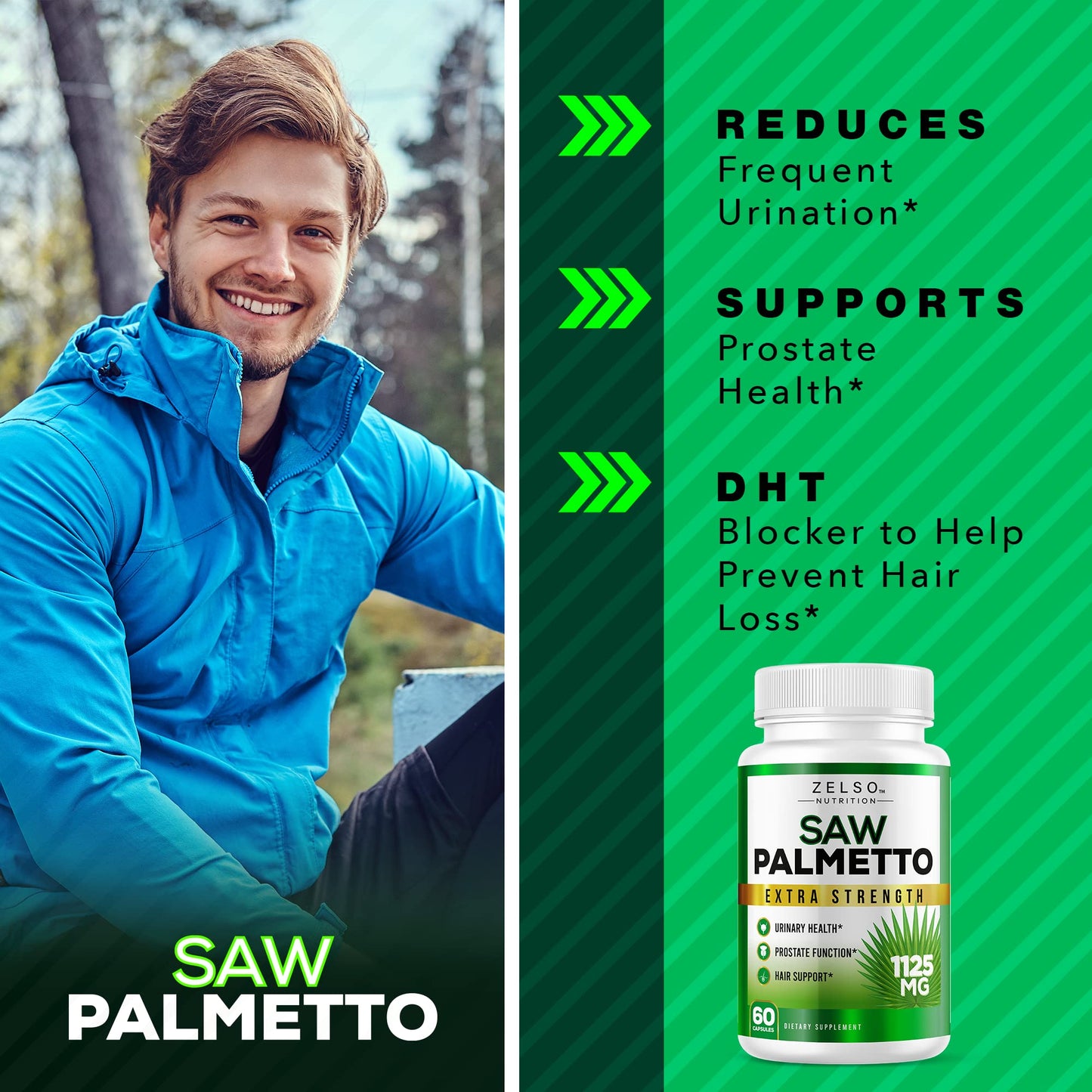 ZELSO Saw Palmetto Prostate Supplement for Men, 120 Capsules